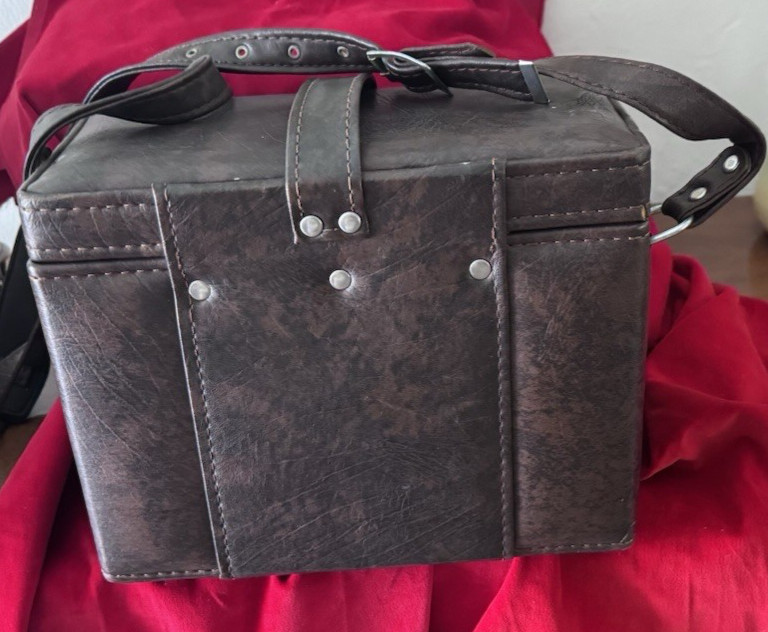 Vintage Camera Case w Film Compartment Hard Body Shoulder Strap Brown Vinyl