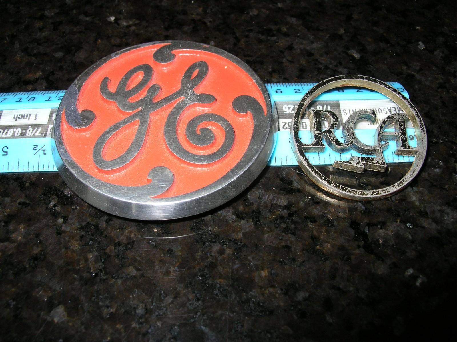 GE and RCA Broadcast Logos Metal Script Glue on Screw on Castings