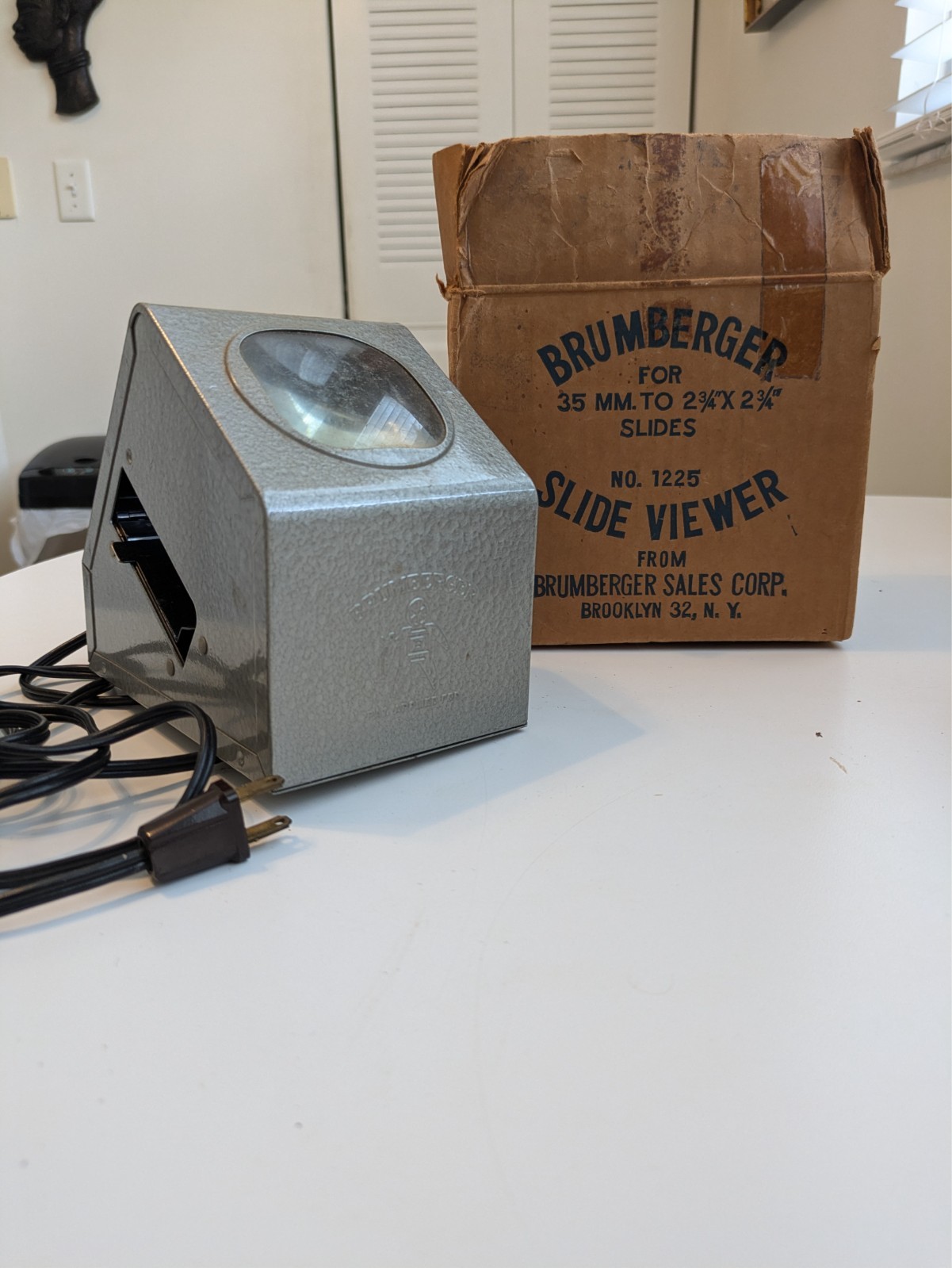 1960s Brumberger Vintage Slide Viewer #1225 Original Box Metal Industrial Look