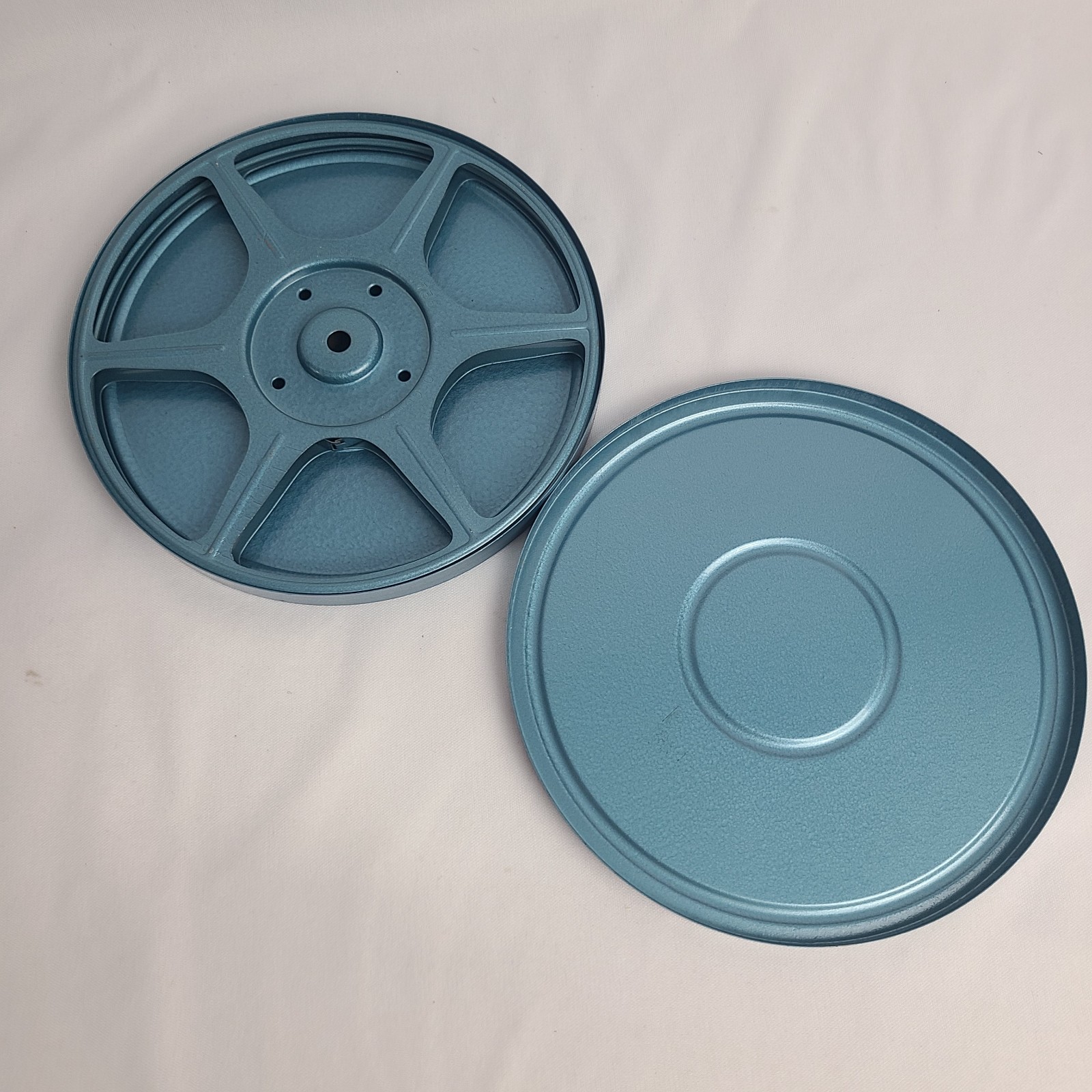 Compco Corp 8mm Film Reel in Metal Cannister Can Case Light Blue Vintage Movie