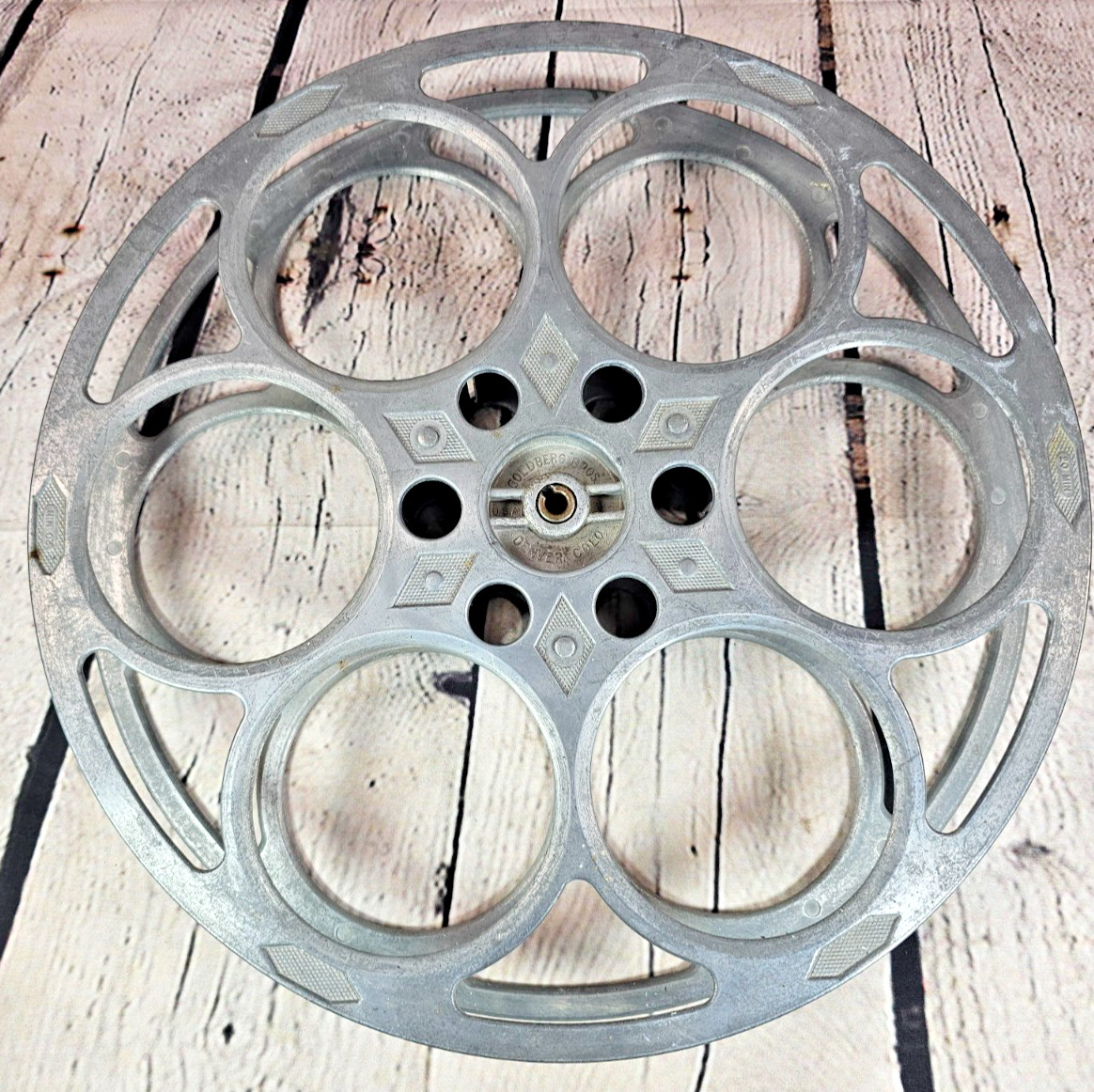 Vtg Goldberg Bros 15″ 35mm Cast Aluminum Movie Film 6 Hole Reel Denver 20 Min #1