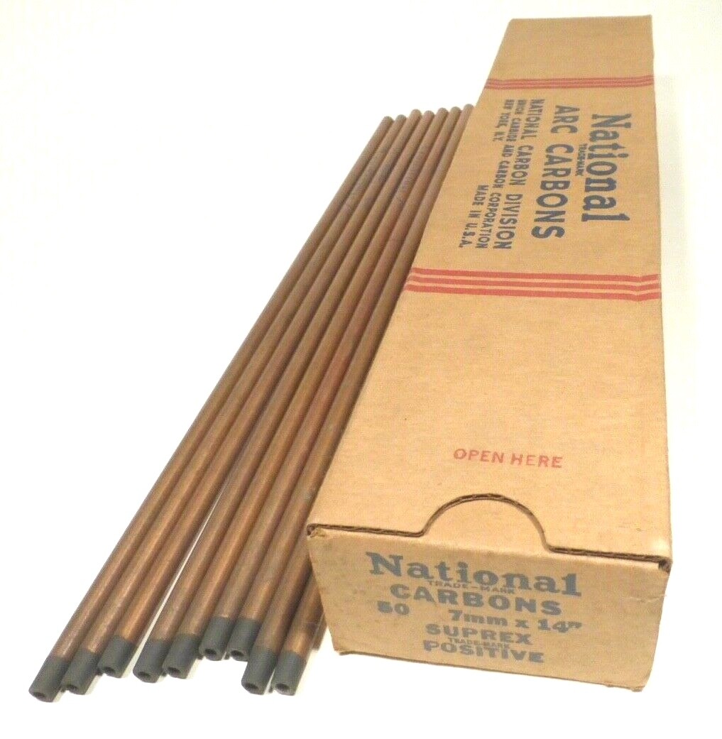 nos CARBON ARC RODS * NATIONAL CARBONS – BOX OF 50 .. 7mm x 14″ POSITIVES