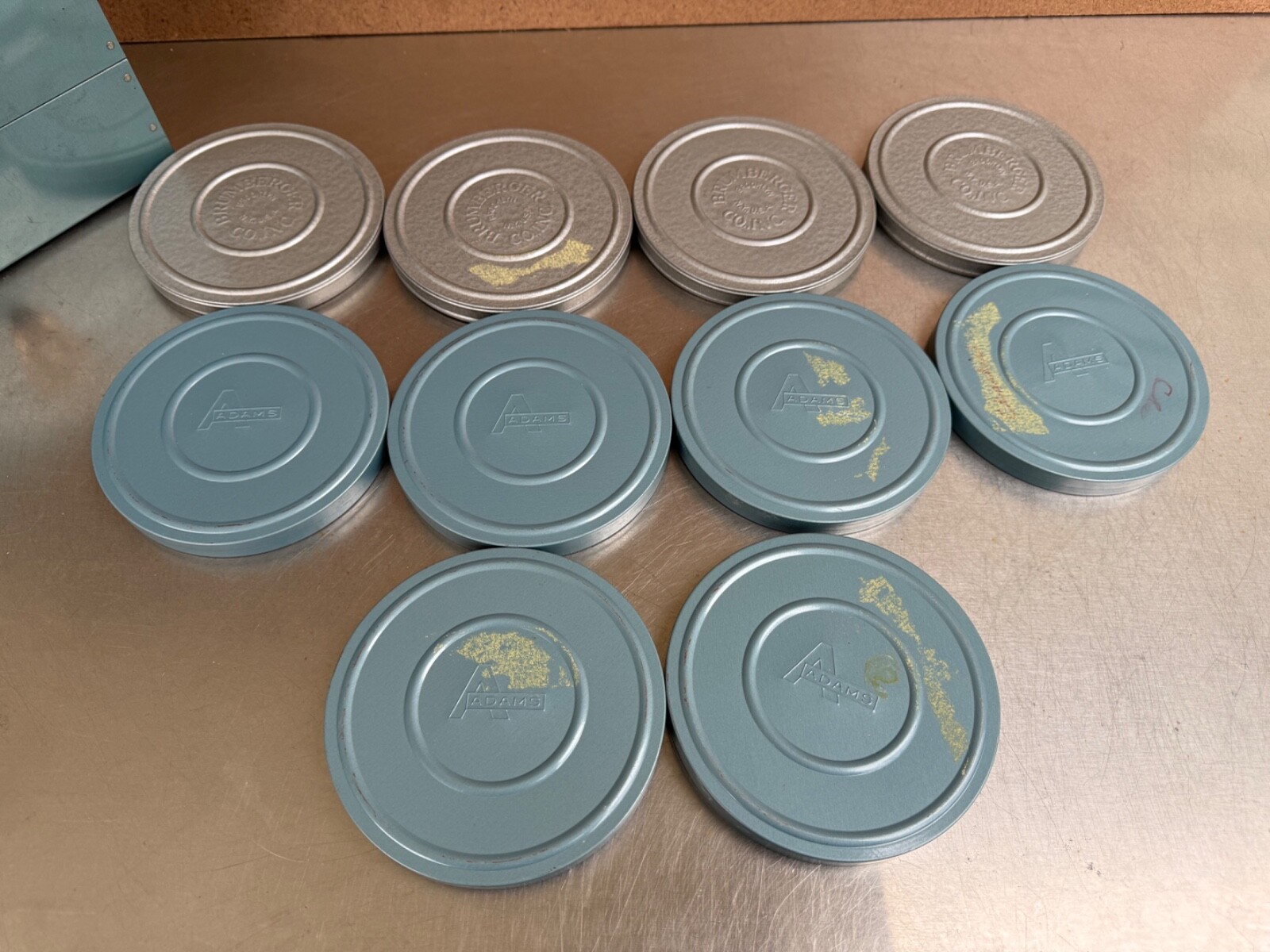 Vintage . Brumberger & Adams Metal Film Can Storage Case Box Containers