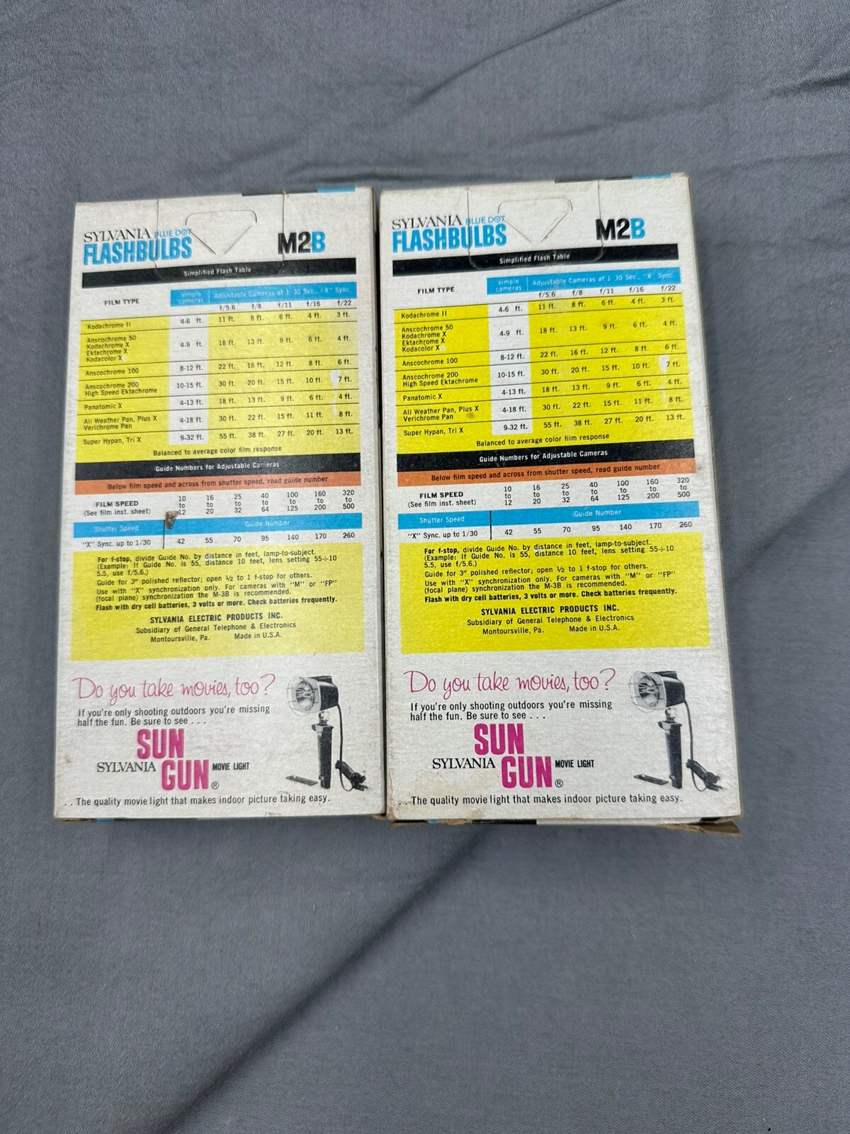 Vintage 2 Boxes Of 12 Blue Dot Sylvania M2B Camera Flashbulbs Made In USA Bulbs