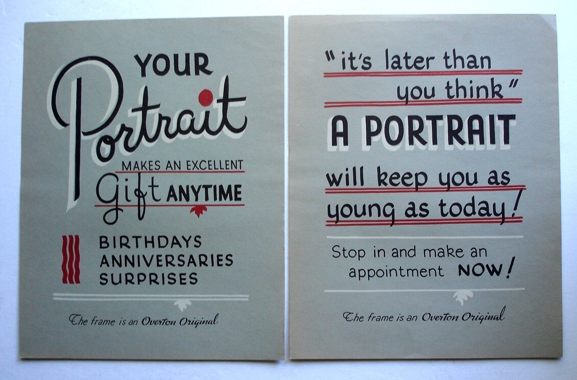 Set of 5 VTG Overton Original 11×14 Display Cards for the Portrait Photographer