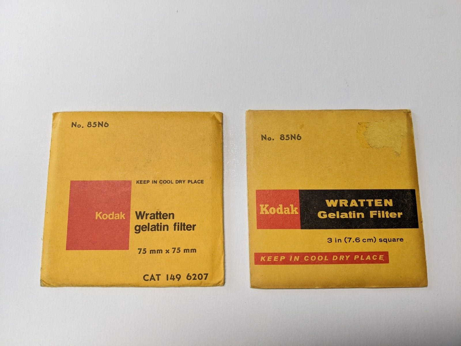 2Pc Vintage Kodak 85N6 Wratten Gelatin Color Filter 75mmx75mm in 149 6207 Sealed
