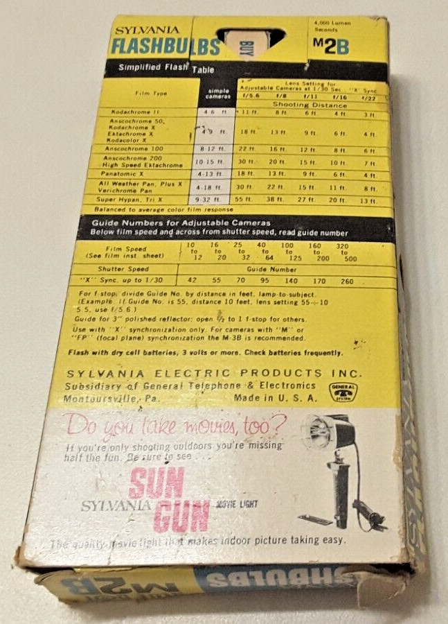 10 Vintage M2B Sylvania Blue Dot Flashbulbs in Original Box USA Made