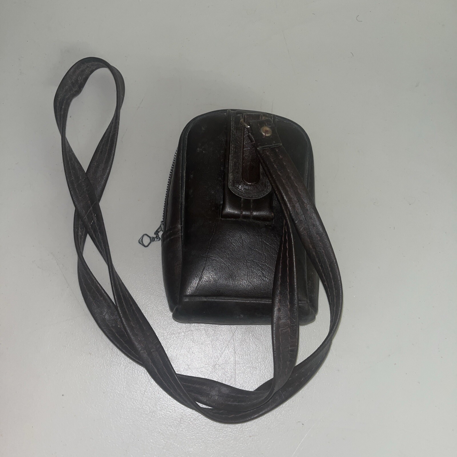 Brown Leather Leatherette Kodak Pocket Tote Zippered Camera Carry Case Vintage