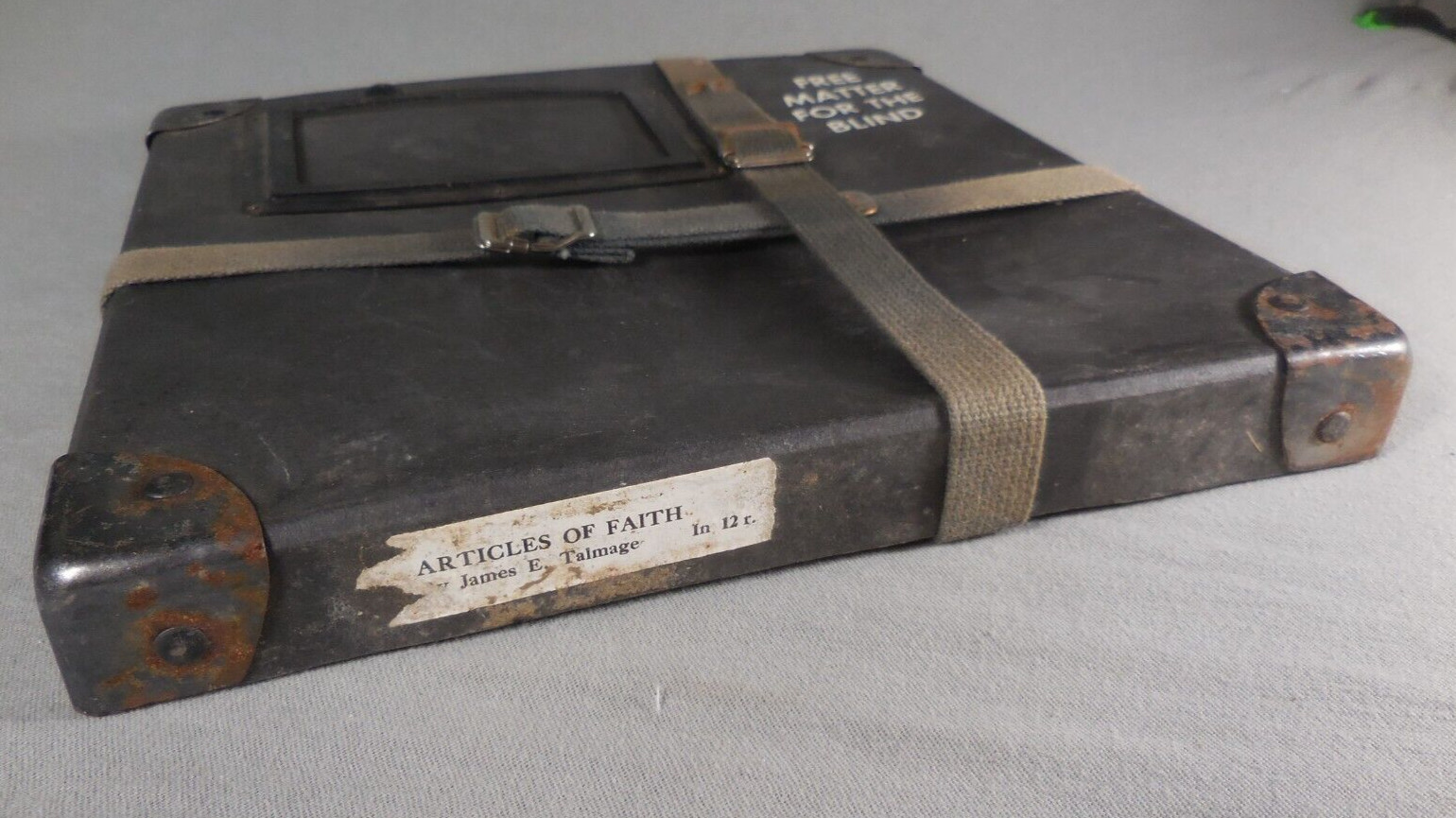 Vintage 16MM Movie Film Reel Shipping Case w Canvas Straps 11”X11” For The Blind