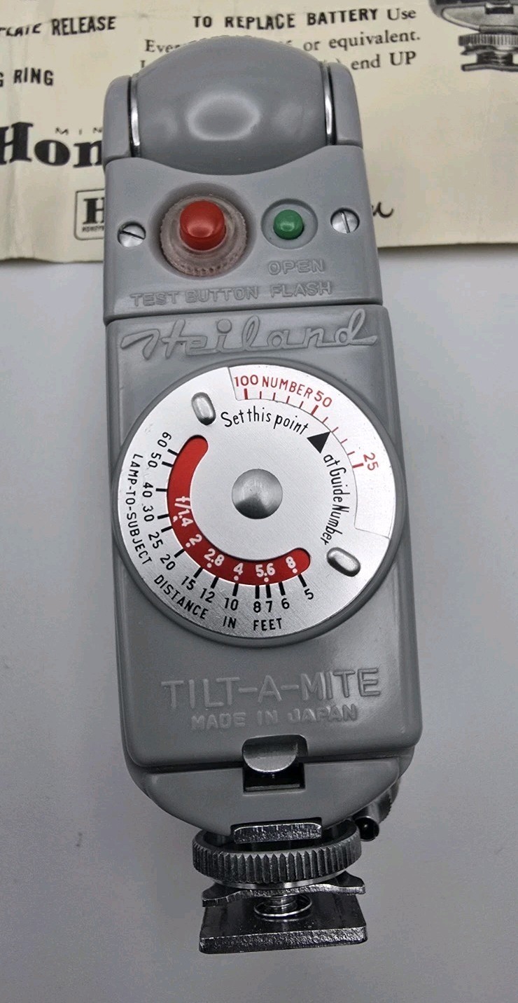 Honeywell Heiland Tilt-A-Mite Fan Light-Meter Flash Unit Case Manual Vintage