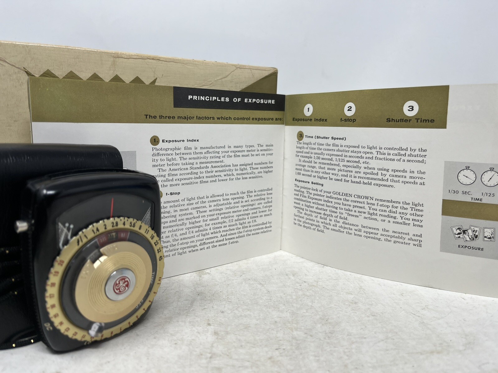 GOLDEN CROWN EXPOSURE METER GE Vintage Orig Box & Instructions GENERAL ELECTRIC