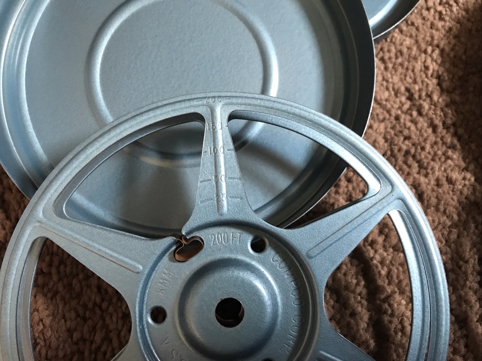 (2) Vintage Compco Corp. 8mm 5” Blue Film Reel Canister and Reel Universal