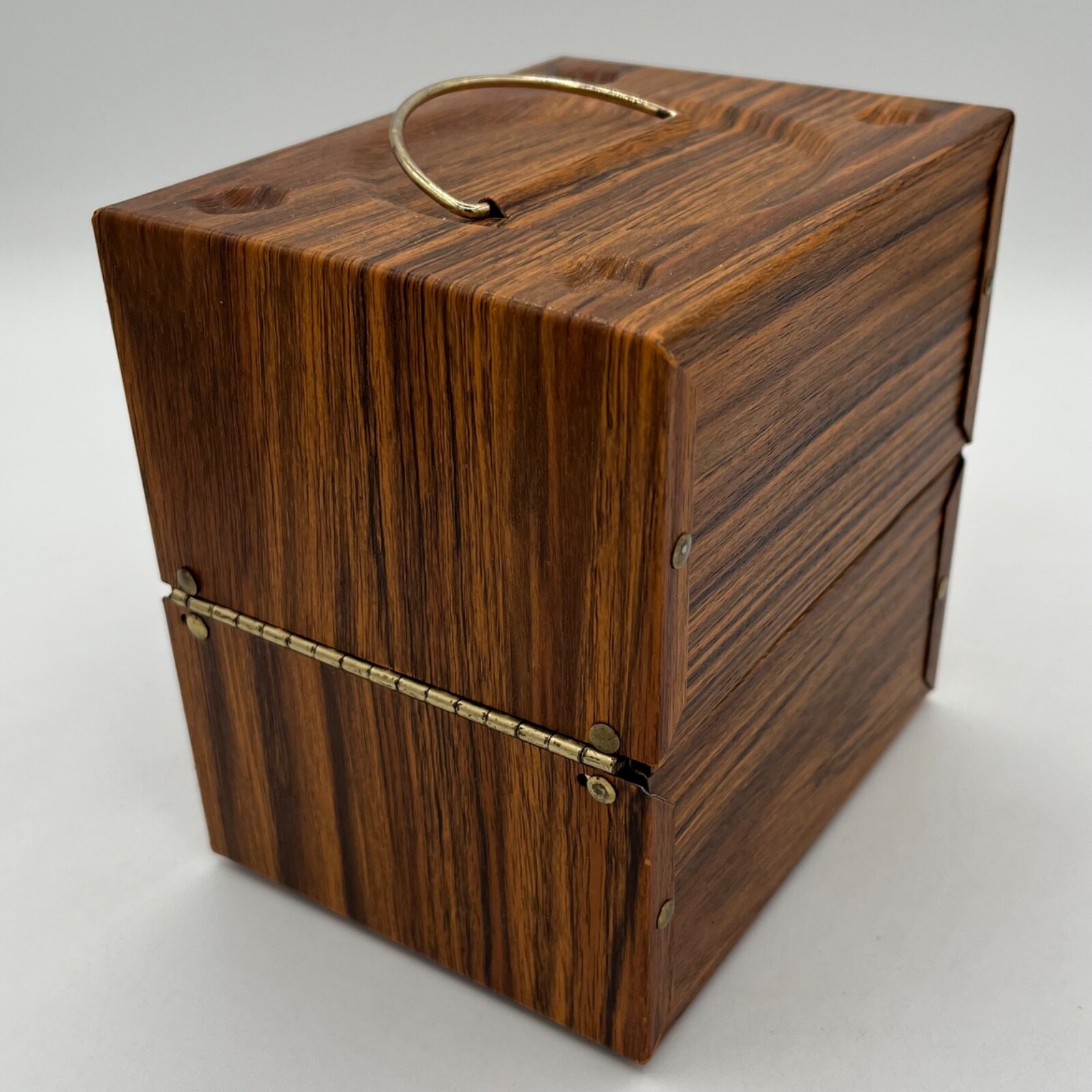 Vintage FOCAL Super 8 Kmart Film Storage Carry Woodgrain Metal Box 1960s 5″ Reel