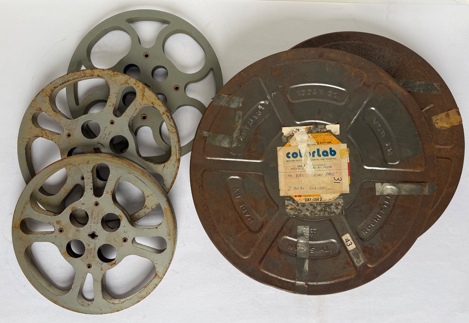 Lot of vintage film reels and cans MPE 16mm 35mm Kodak 2373