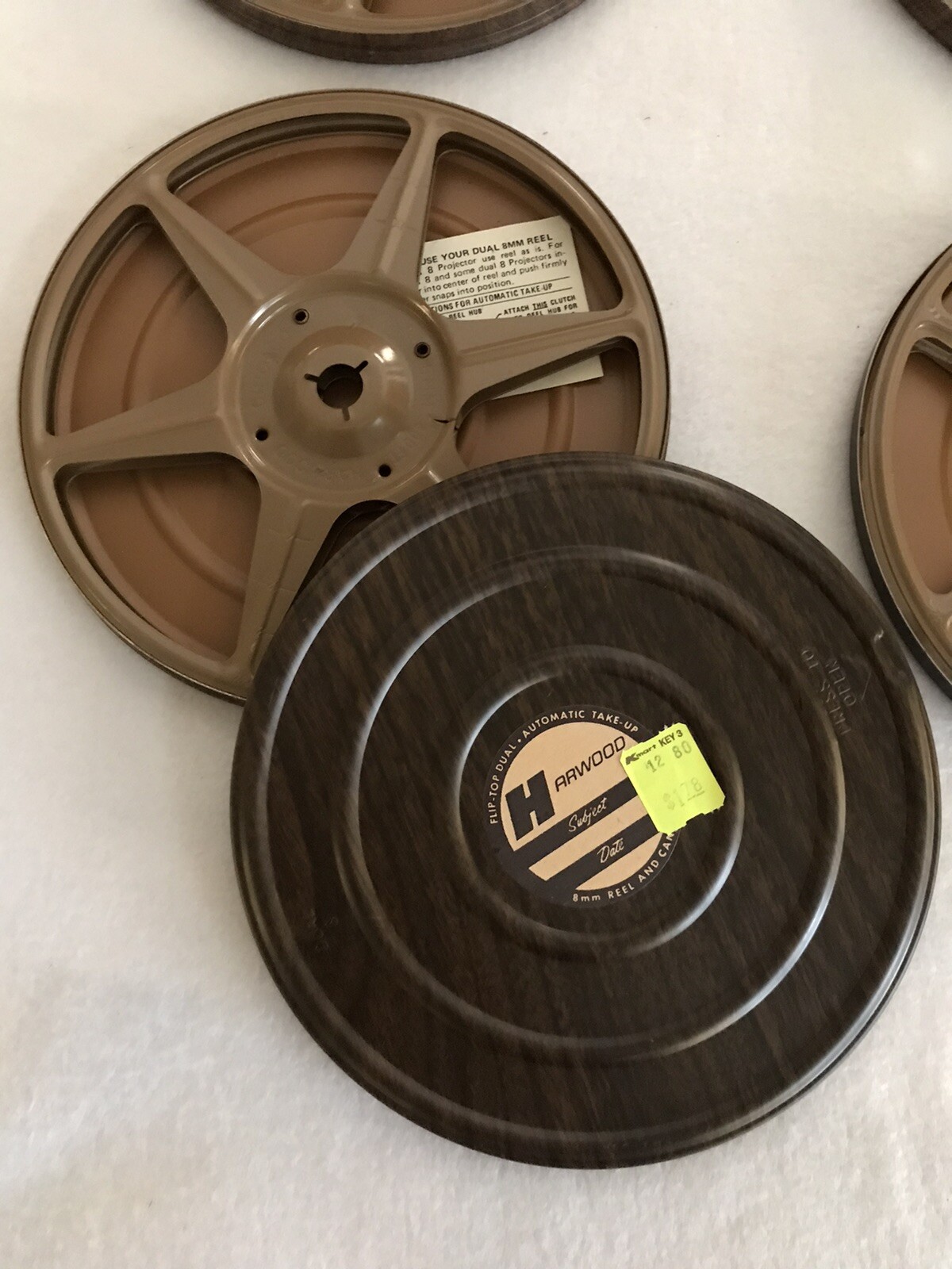 NOS Vintage Lot of 4 Harwood Flip Top Dual 8mm Metal Movie Reels and Cans 7″