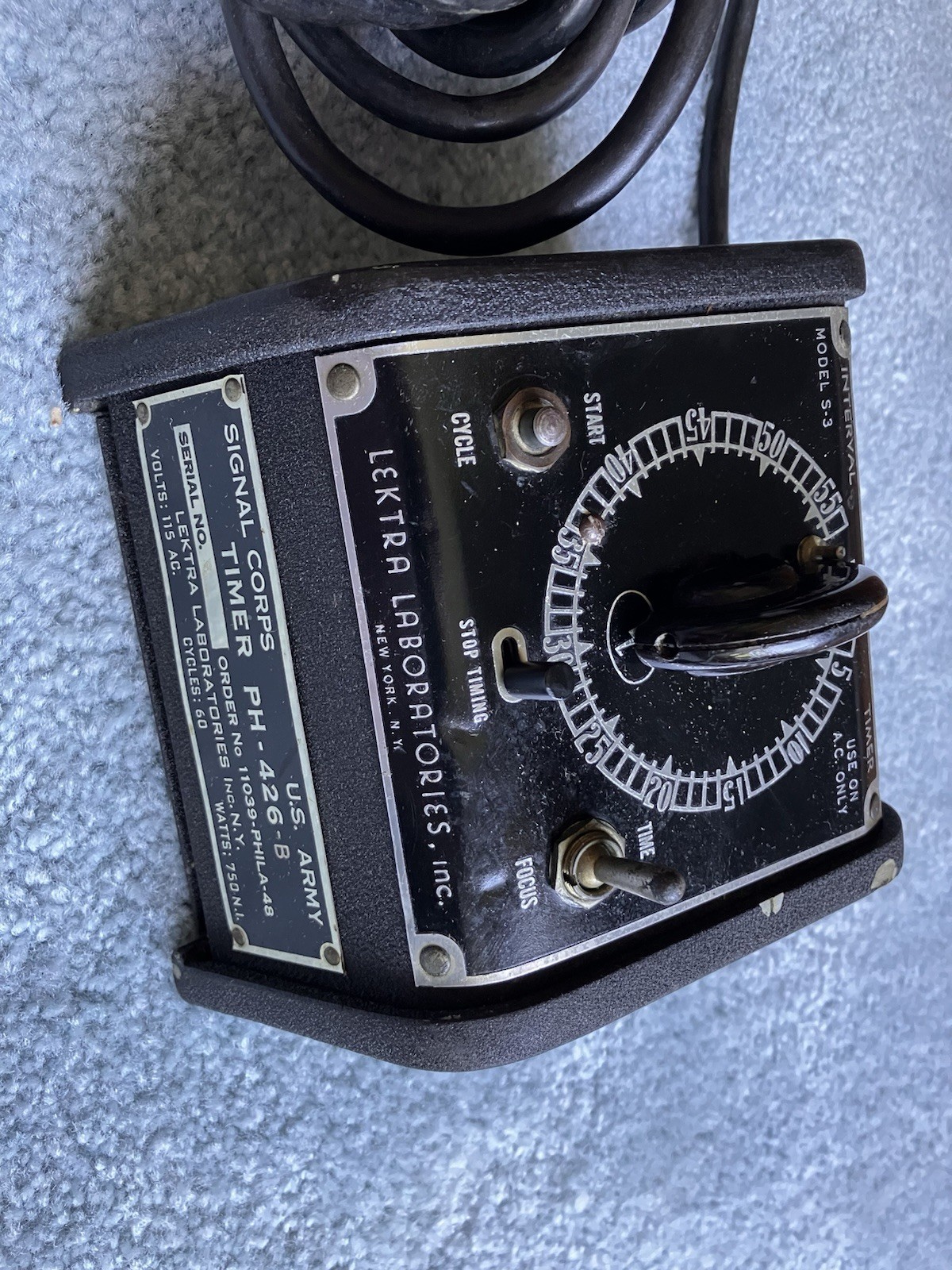US Army WW II Signal Corps Camera Film Photo Timer PH-426-B Lektra S-3 Darkroom