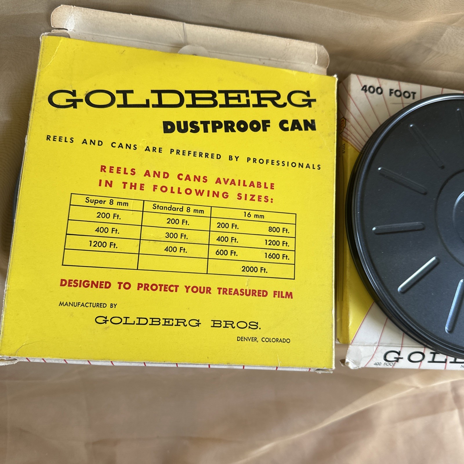 VINTAGE GOLDBERG DUST PROOF 8mm 400ft Storage Cans For Standard Or Super 8 Film