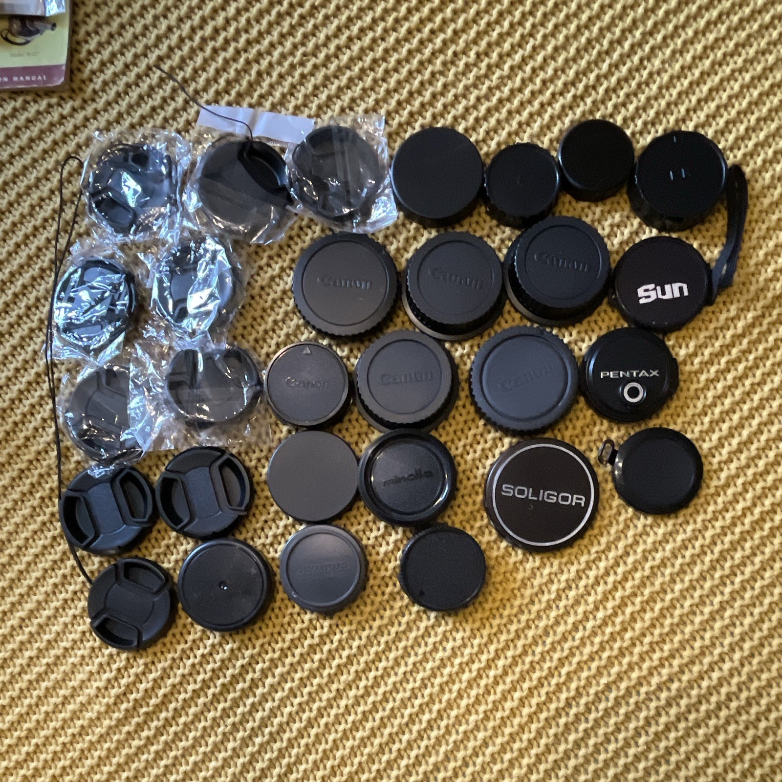 Vintage Camera Accessory Lot Manuals Lens Caps Straps Kodak Polaroid Nikon