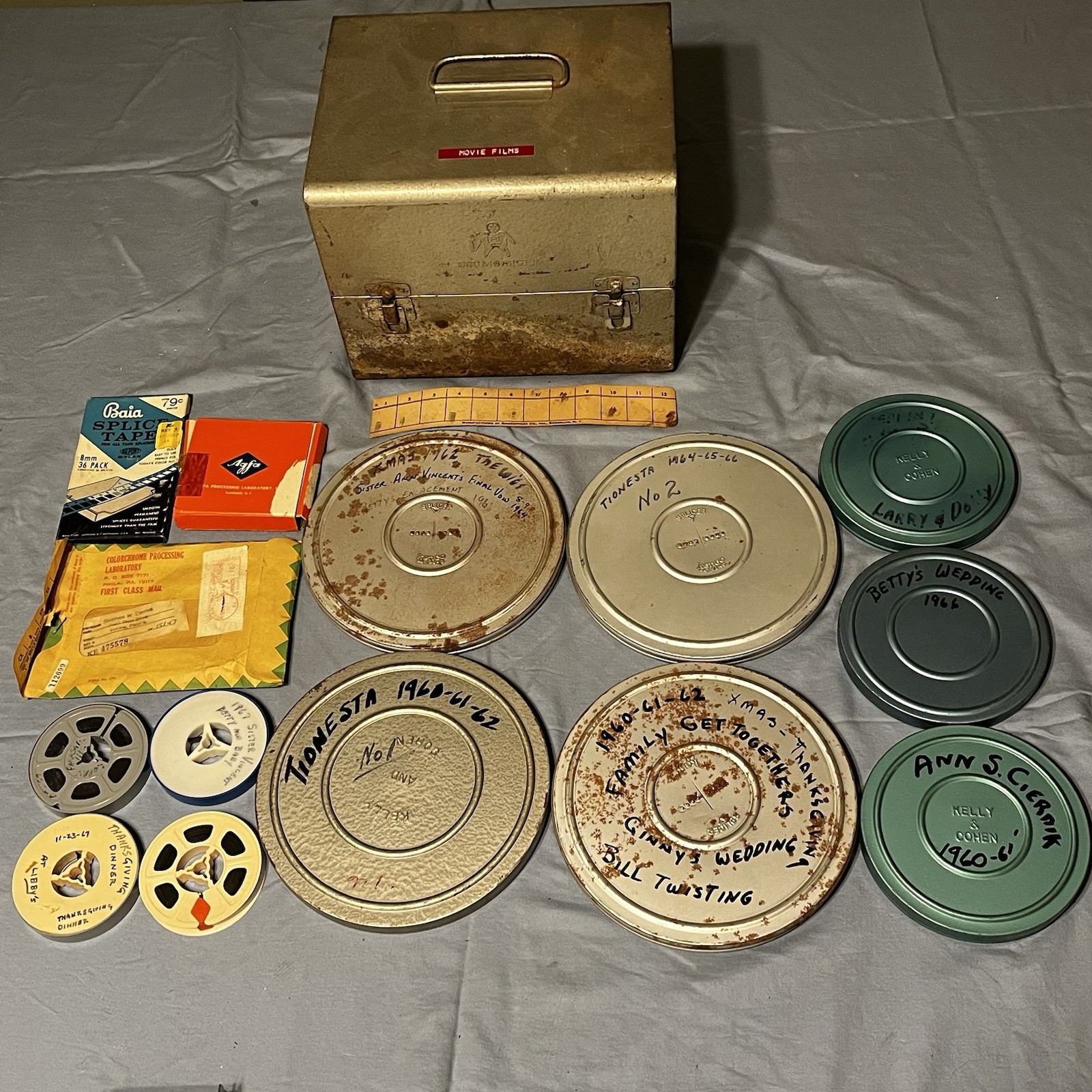 Vintage Silver Real to Reel Tape Metal Carrying Case W/12 Reels & Accessories