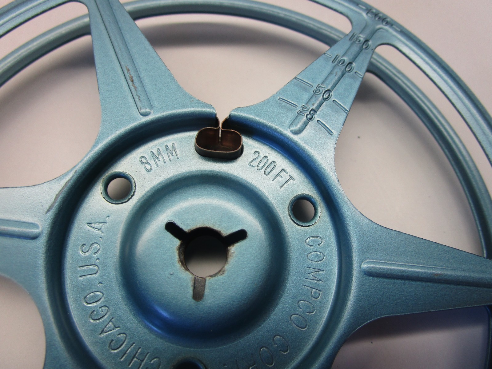 Vintage Compco Corp. 8mm/200ft 5” Blue Film Reel Canister and Reel