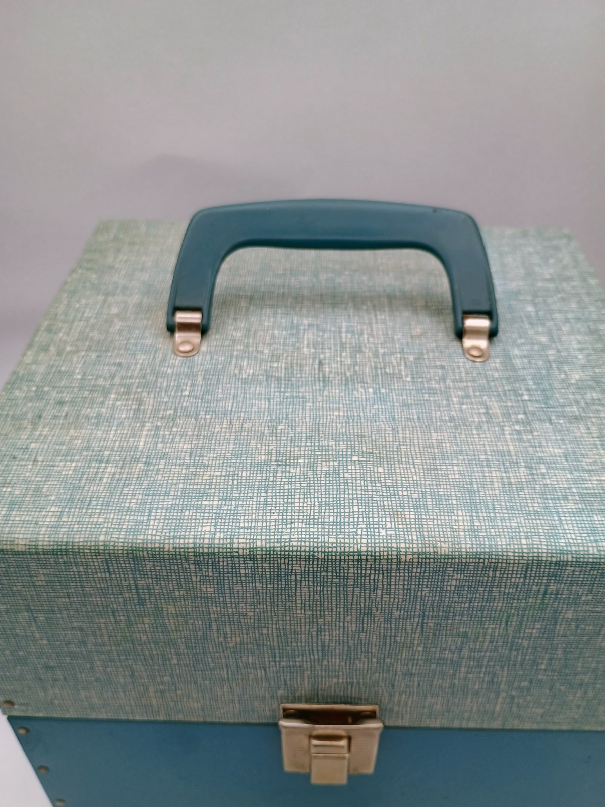 Vintage Metal Blue Movie Reel Chest Box 12 Slot Film Storage Case