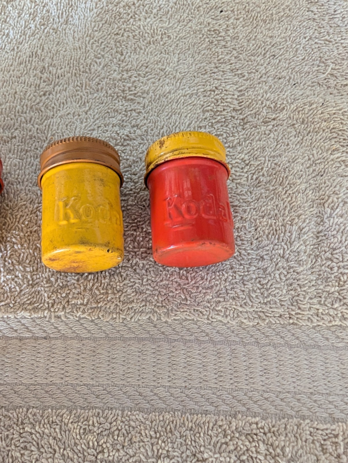 Vintage Kodak Yellow And Orange Tin Embossed Film Canister With Lid Lot Of 3