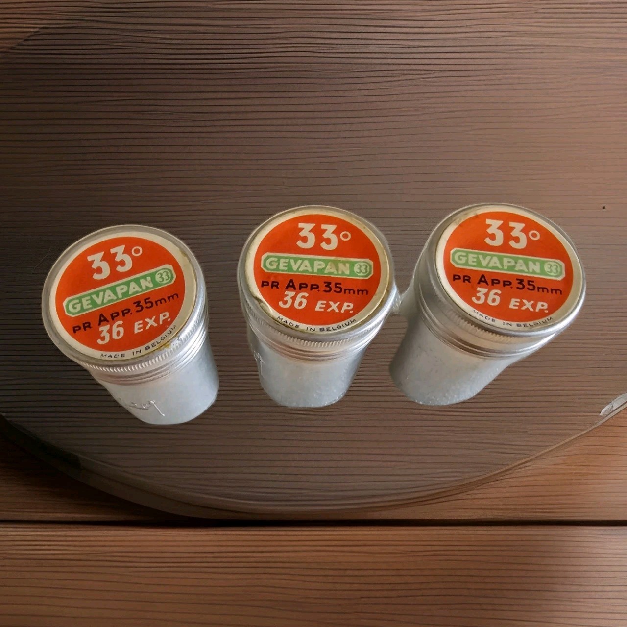 3 Vintage Gevapan Belgum Empty Tin Metal Film Canisters With Lids