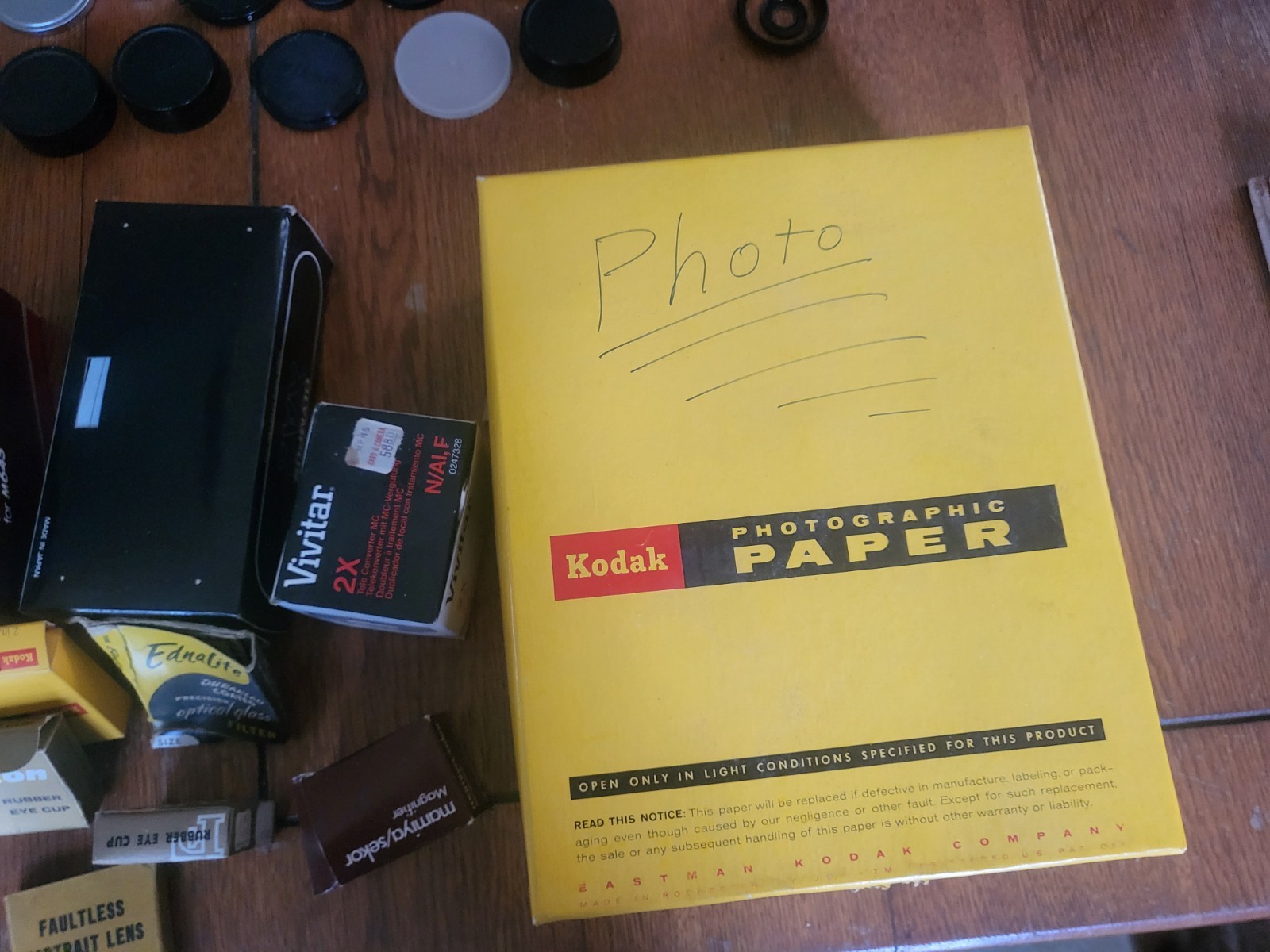 Vintage Camera Accessory Boxes – Mamiya Sekor Lenses, Kodak Photo Paper, Filters