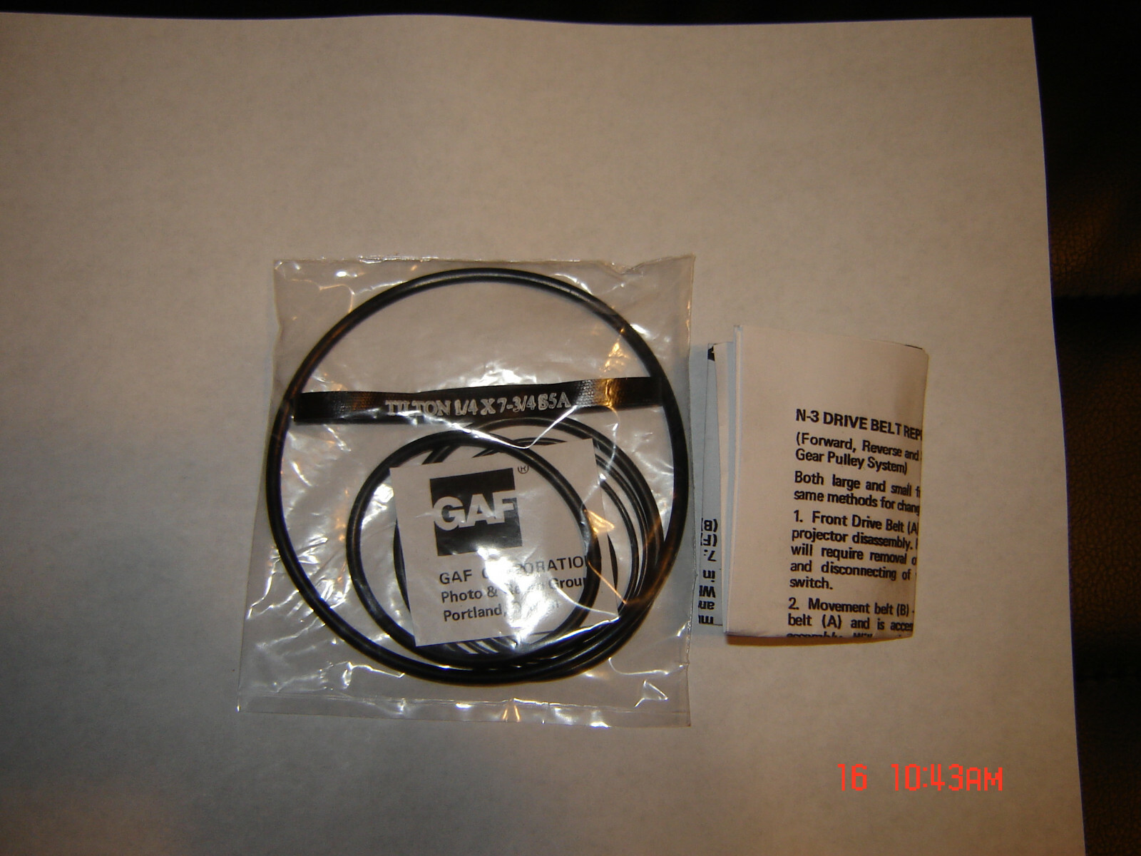 GAF Super 8 Projector Belts, 7 Belt Kit, GAF 2588Z, 2688Z,2788, 2788-Z, Belt Set