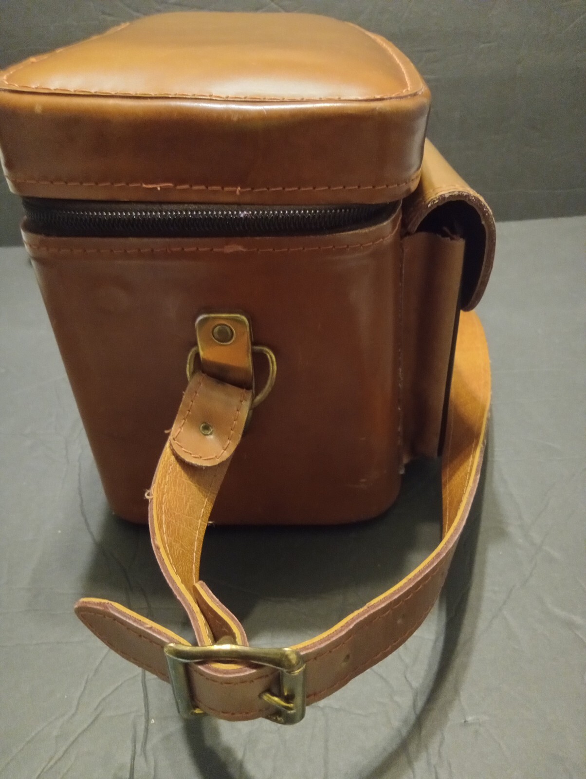 Leather Camera Bag Hard Case With Buckle Strap Vintage Brown 1950-60s #803 USA