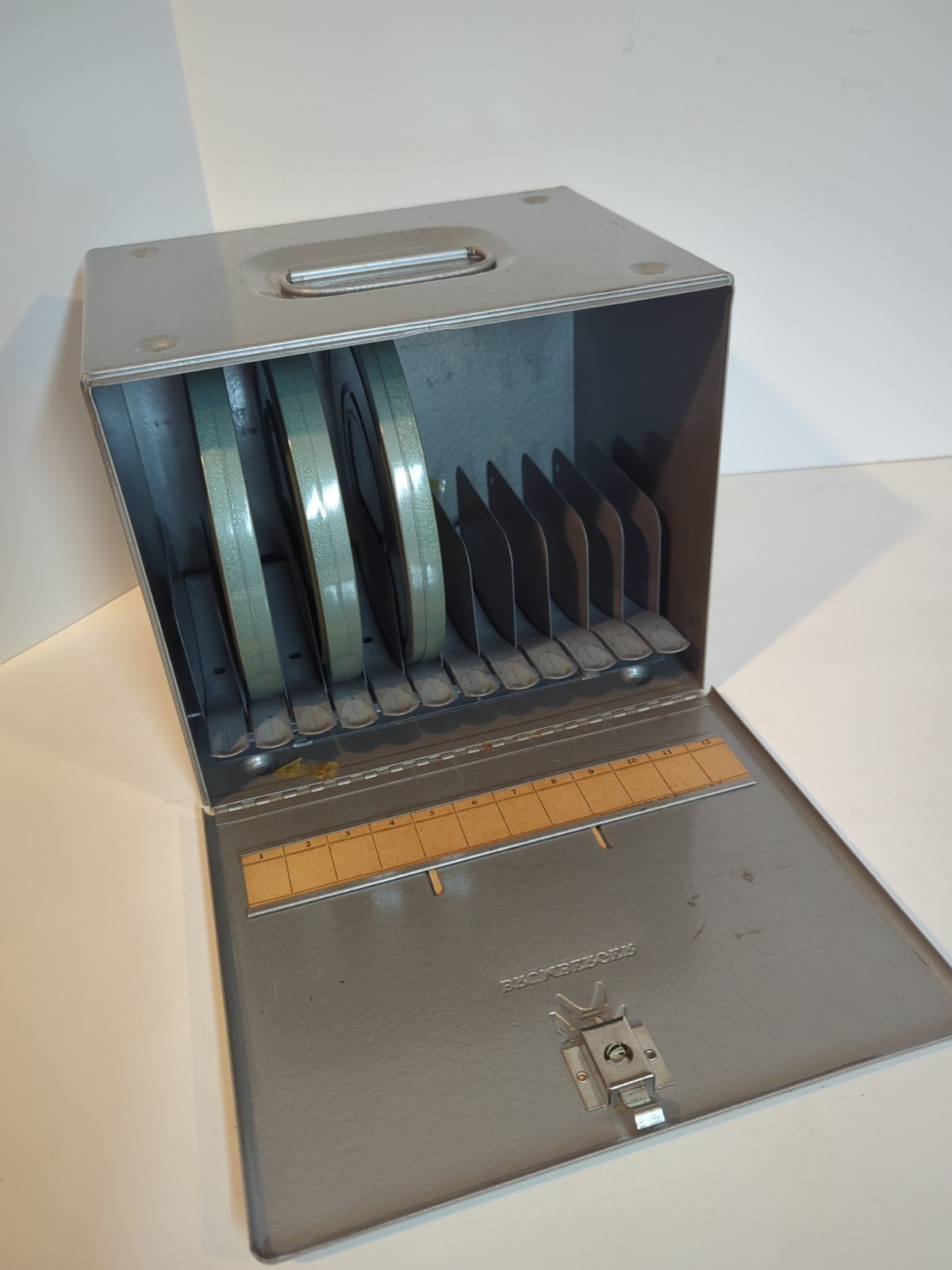 BRUMBERGER 8mm Movie Metal Storage Case with 5 Reels Vintage