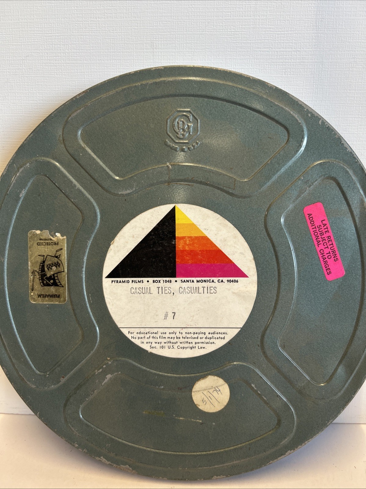 Vintage 10.5” Metal 16mm Film Reel Empty Canister Casual Ties Casualties Pyramid