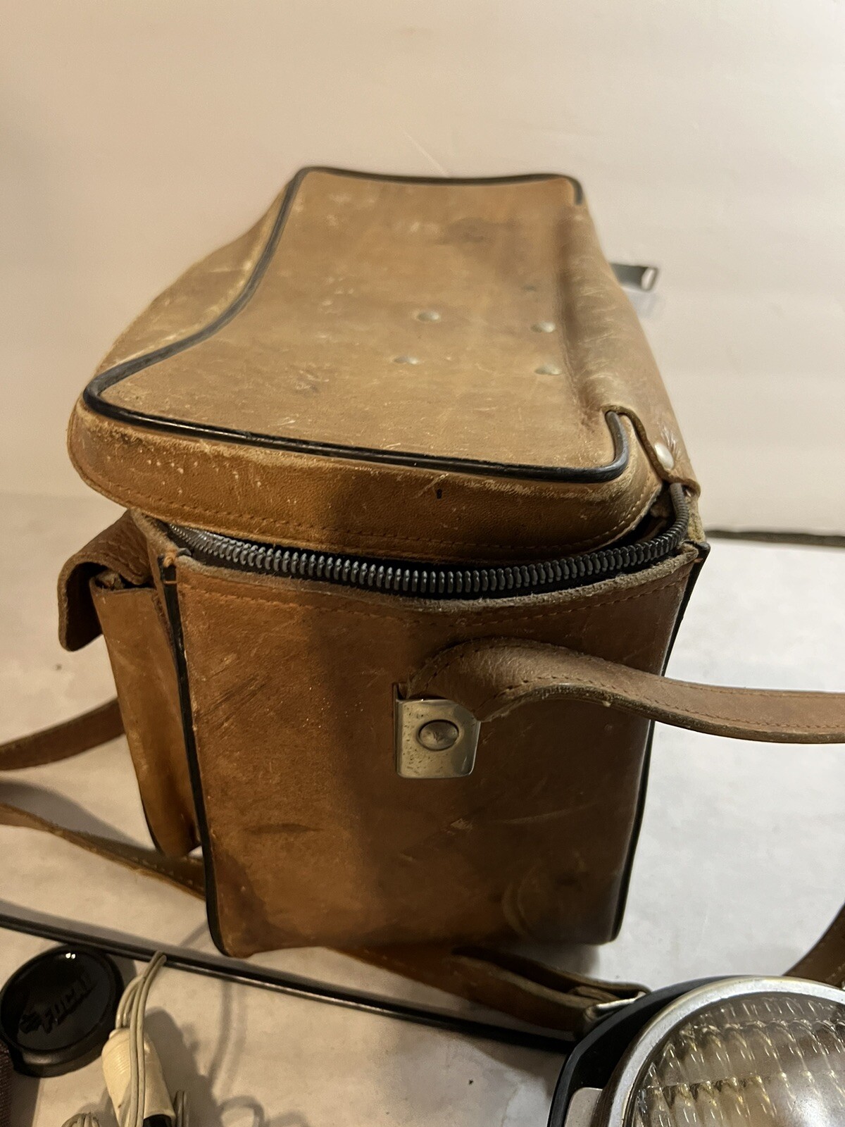 GE ACMELITE Attachment Bright Lamp Electric Tested Working, Leather Bag Vintage