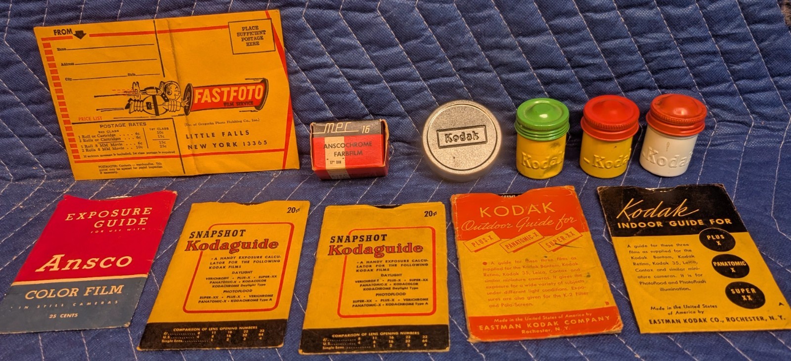 Lot of Vintage Kodak Film Canisters and Exposure Guides