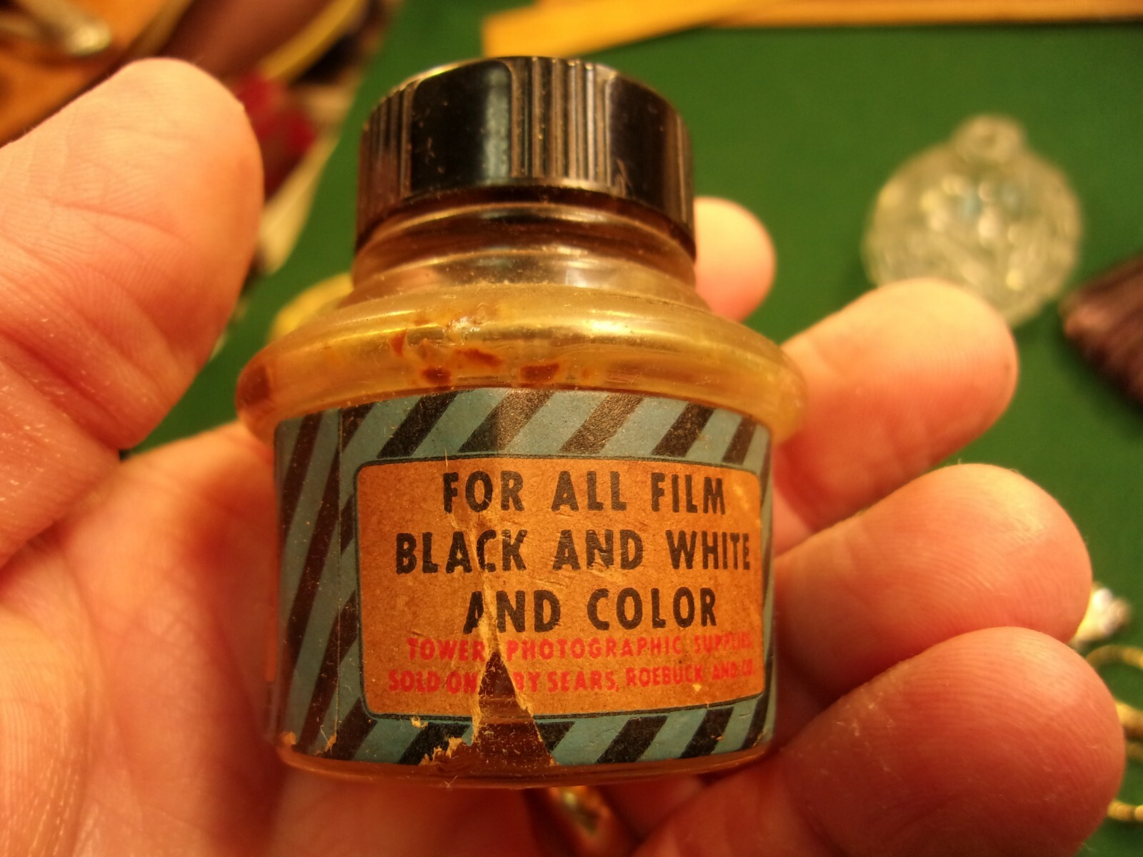 #22 of 24, RARE VTG ANTIQUE BOTTLE “TOWER FILM CEMENT” INCLUDING SOME CONTENTS