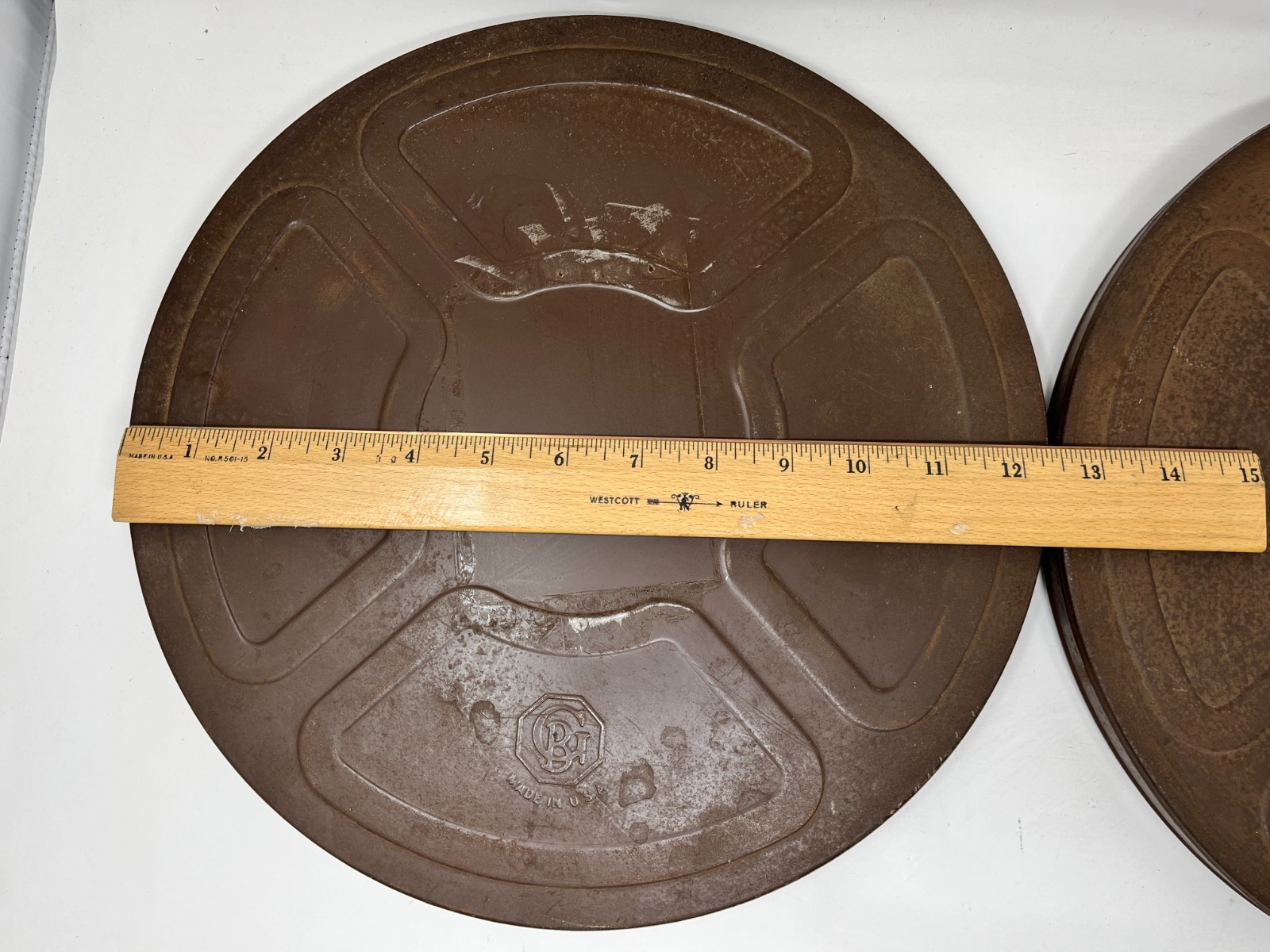Vtg GOLDBERG BROS Set of 2 Empty Steel 16mm Film 12-1/2” Reel With Canister