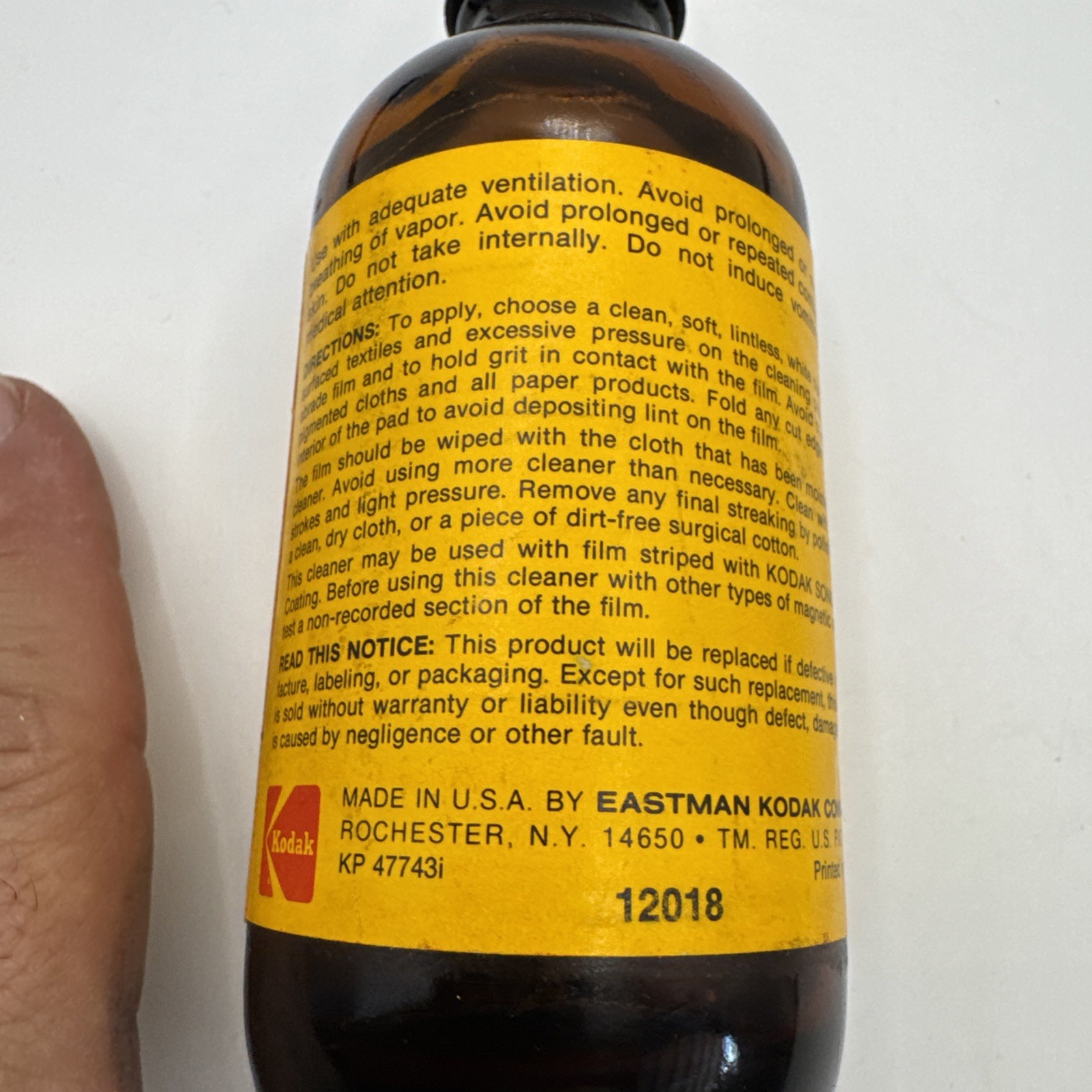 Kodak Film Cleaner 4oz Bottle 3/4 Full Vintage Photography Display