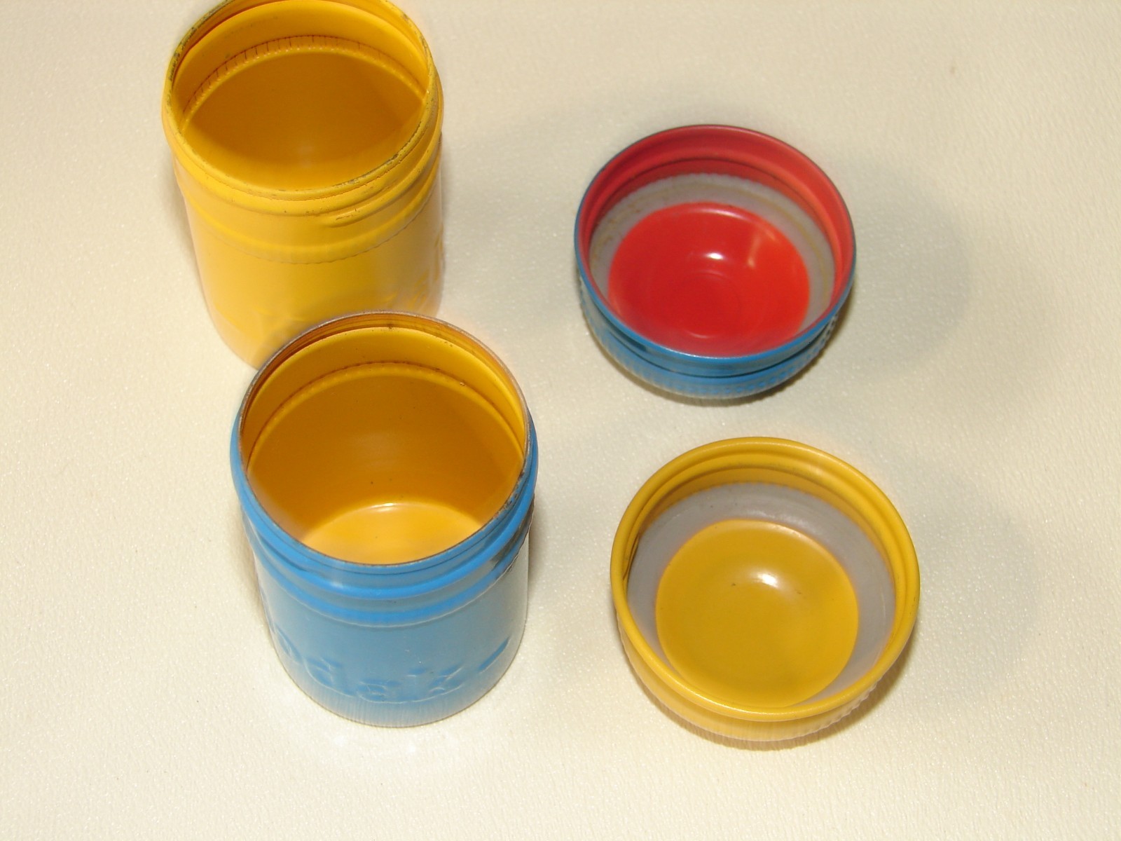Kodak Metal Film Cannisters 1blue& yellow top & 1 yellow& blue top. Used VF cond