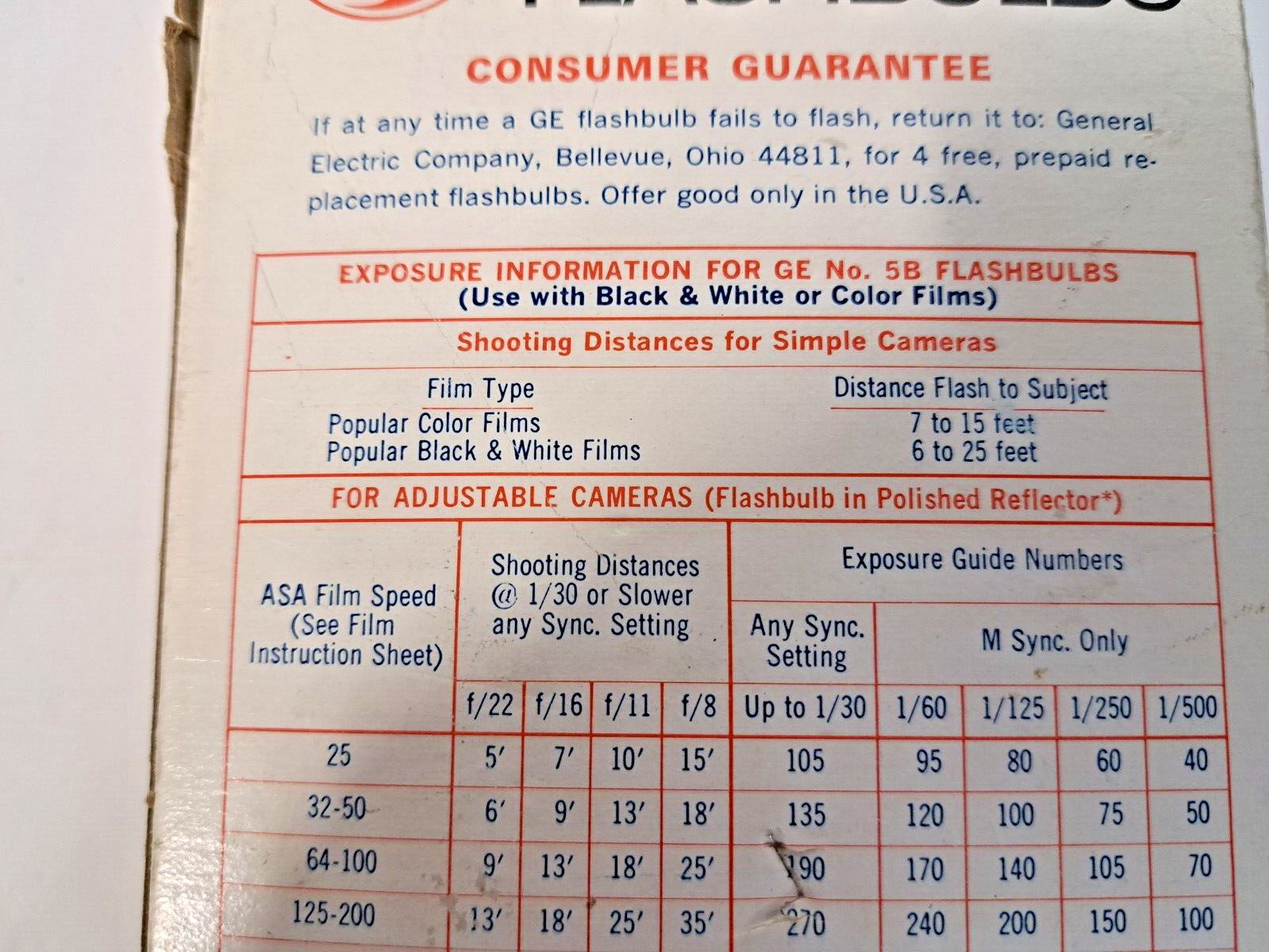 General Electric Flashbulbs 5B 12-Pack Unused Box & Packing Vin 1960’s RARE