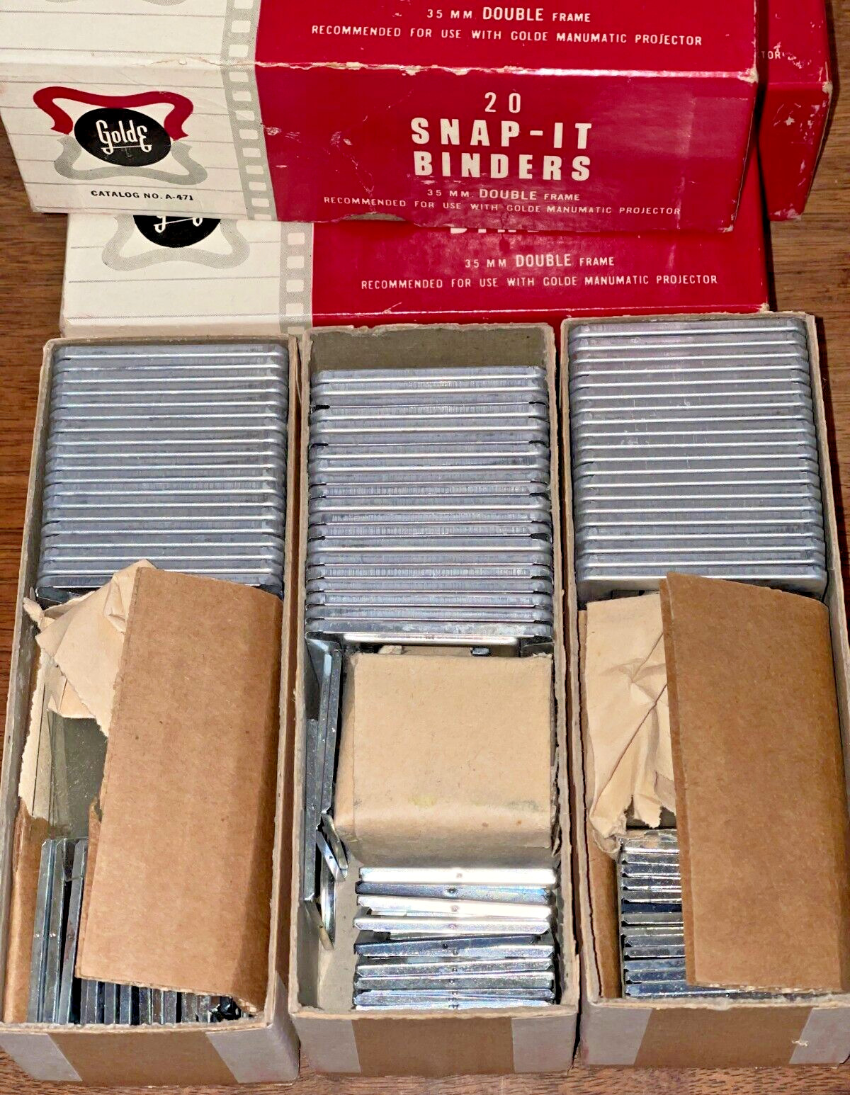 RARE 1940’s NOS LOT 3 BOXES GOLDE SNAP-IT 2″ X 2″ 35mm SLIDE BINDERS W/BROCHURE