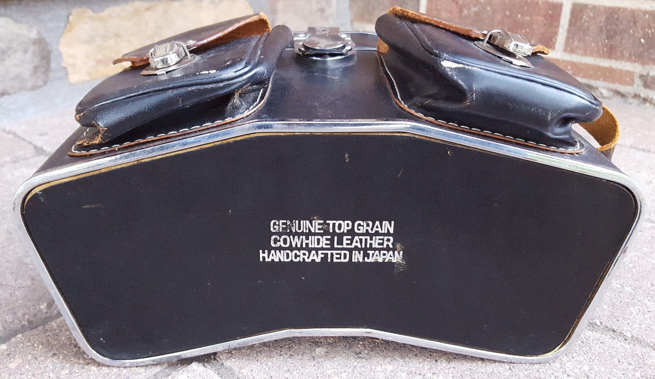 Vtg Camera Case-Black Genuine Top Grain Cowhide Leather-Handcrafted in Japan-Old