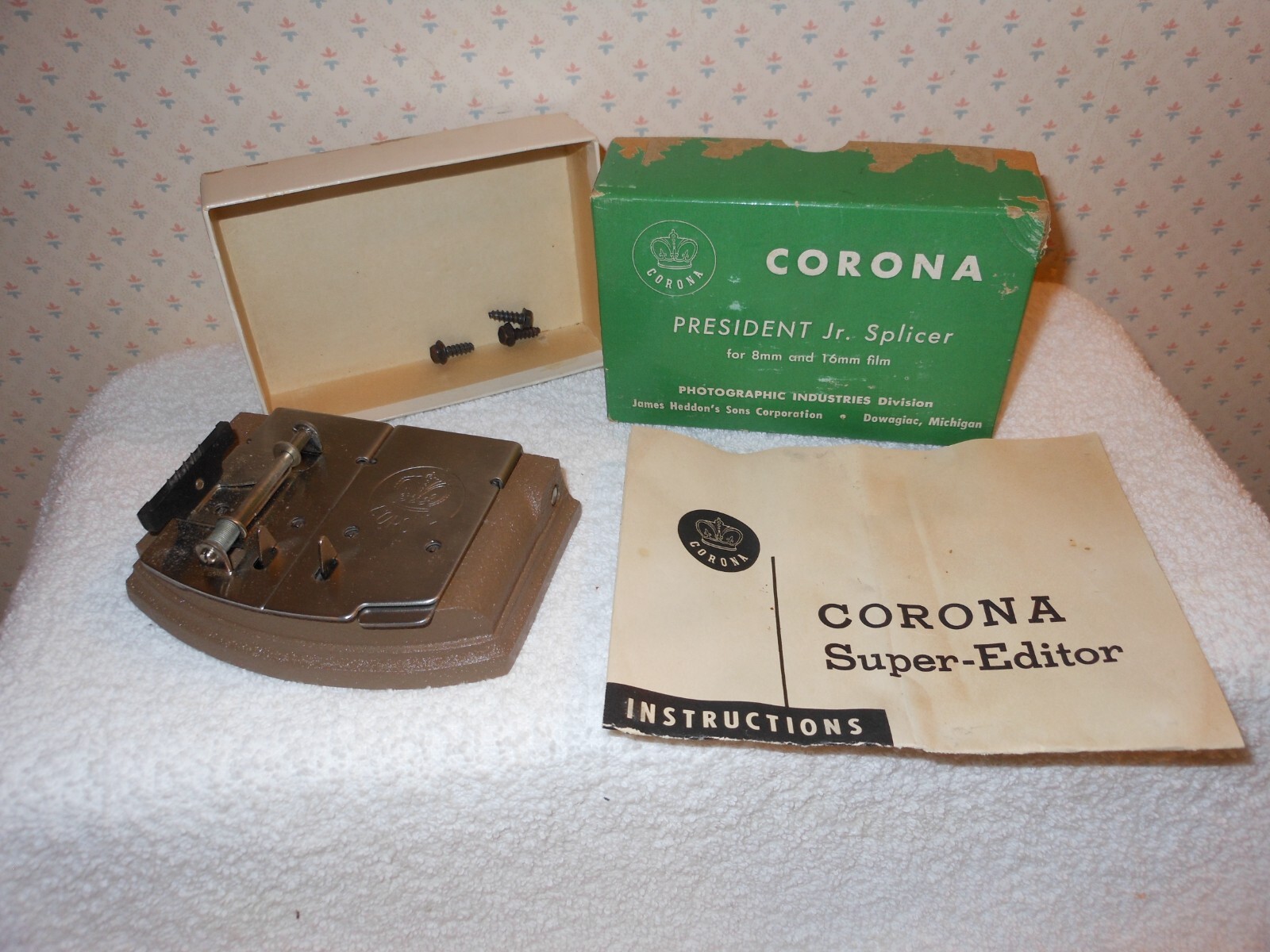 Vintage Corona President Jr. Film Splicer 8mm 16mm Original Box & Instructions