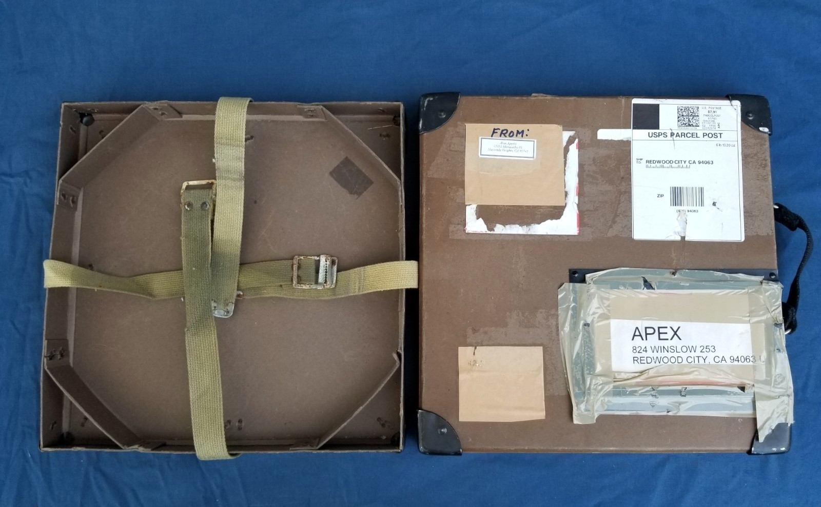 VINTAGE Film Reel Canister Case Shipping Box Mailer Metal Edges 16mm