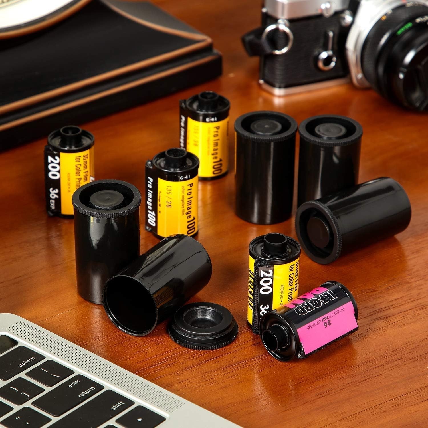 20 Black 35mm Plastic Film Canisters with Lids for Secure Storage Solutions