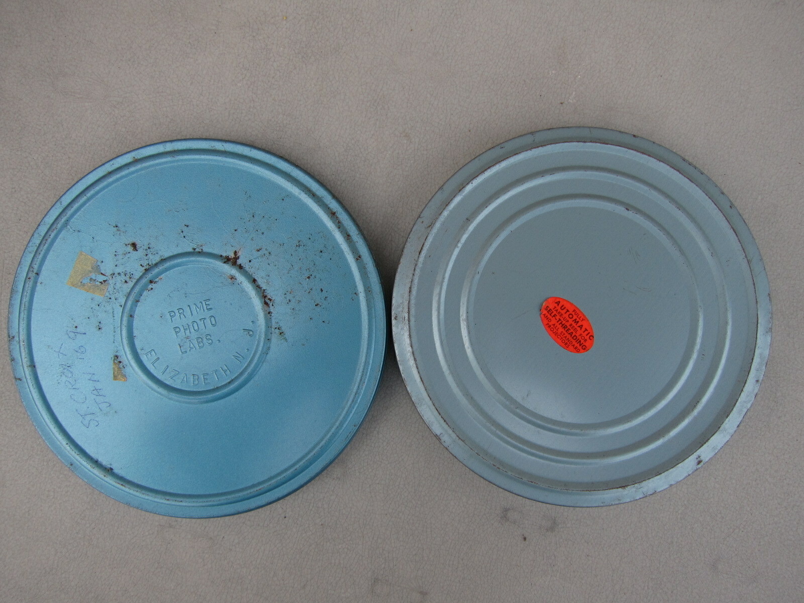 Two Dual 8 mm Movie Metal Cans (7 inch, 400 feet) – empty cans in good condition