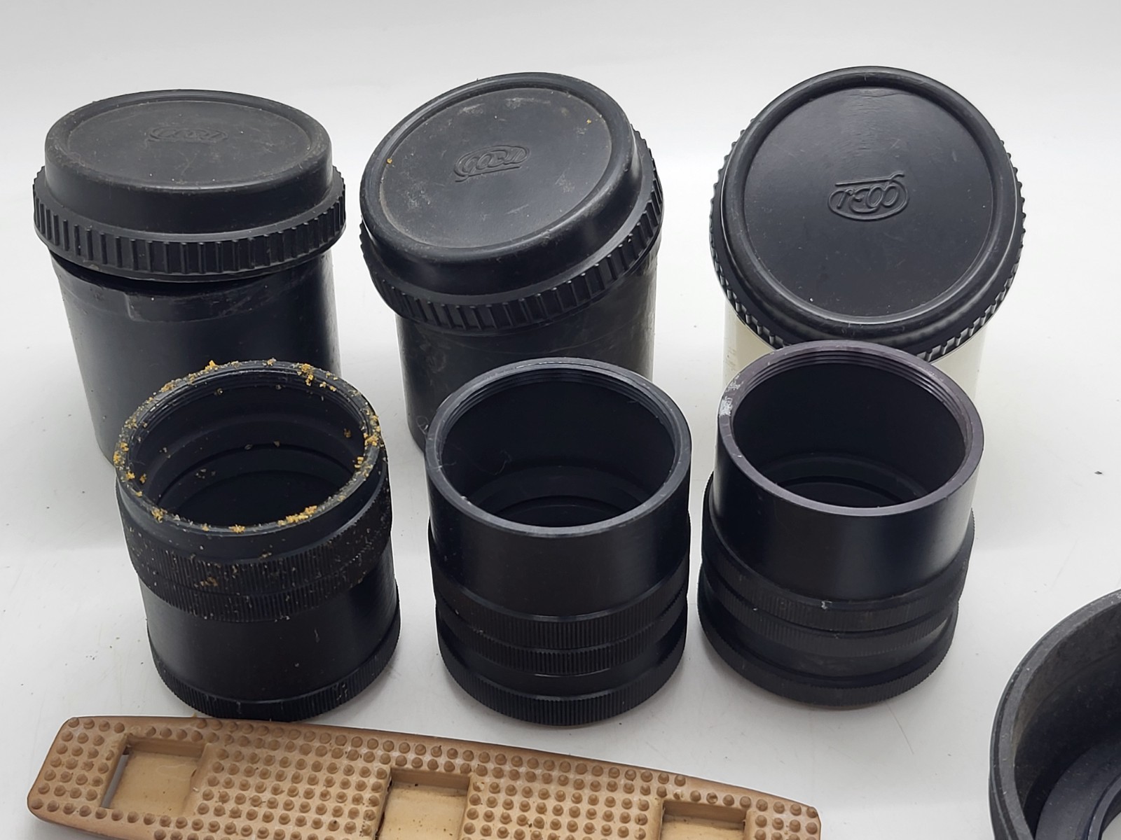 Vintage photography accessories: Extension rings shutter release cable lens hood