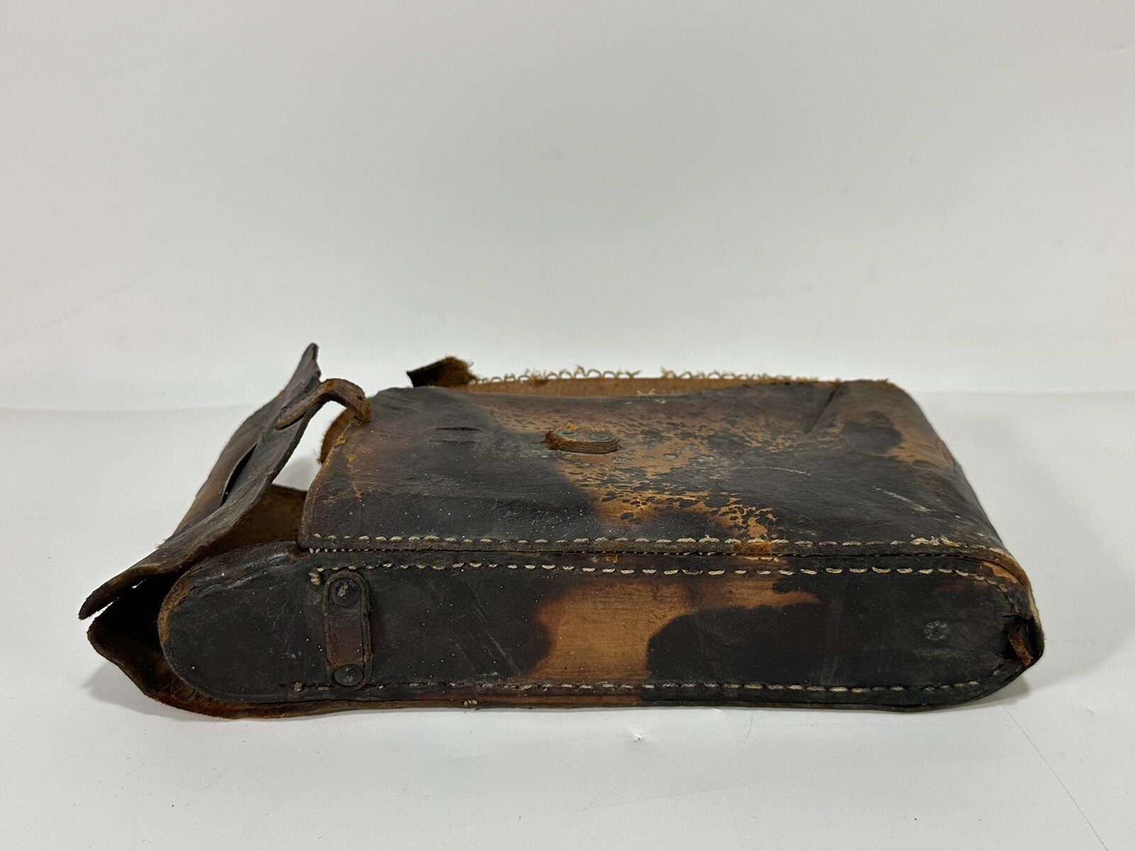 Antique Brown Hard Leather Case Bag for Folding Camera ~ Rough Condition