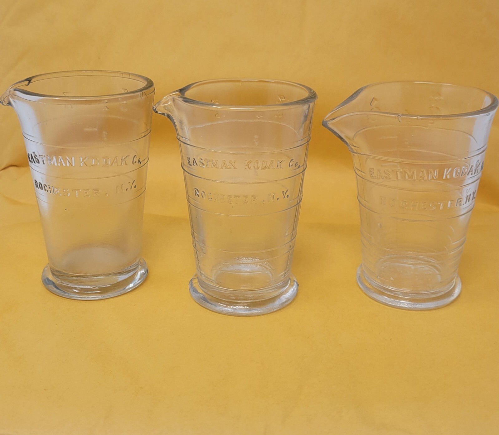 Vintage Eastman Kodak Co. 4oz. Photographic Use Glass Beakers Lot of 3