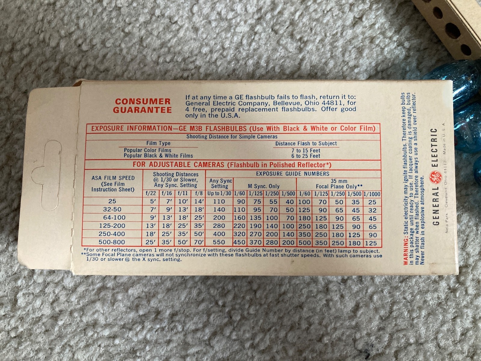 Vintage GE M3B Blue Flashbulbs – Lot of 8 Unused in Box General Electric