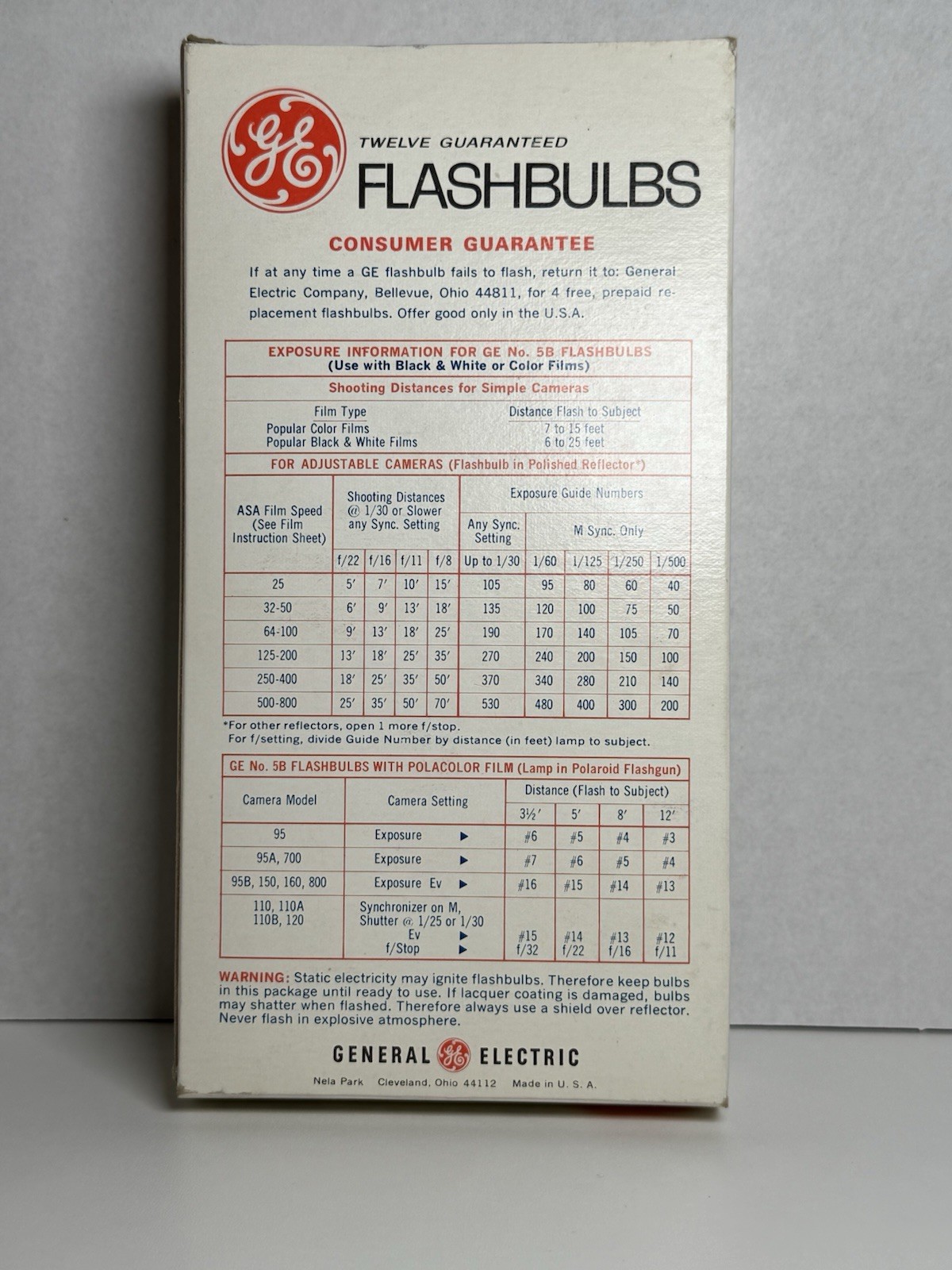 Vintage General Electric GE 5B Flash Bulbs For Camera Blue Box of 12 Unused